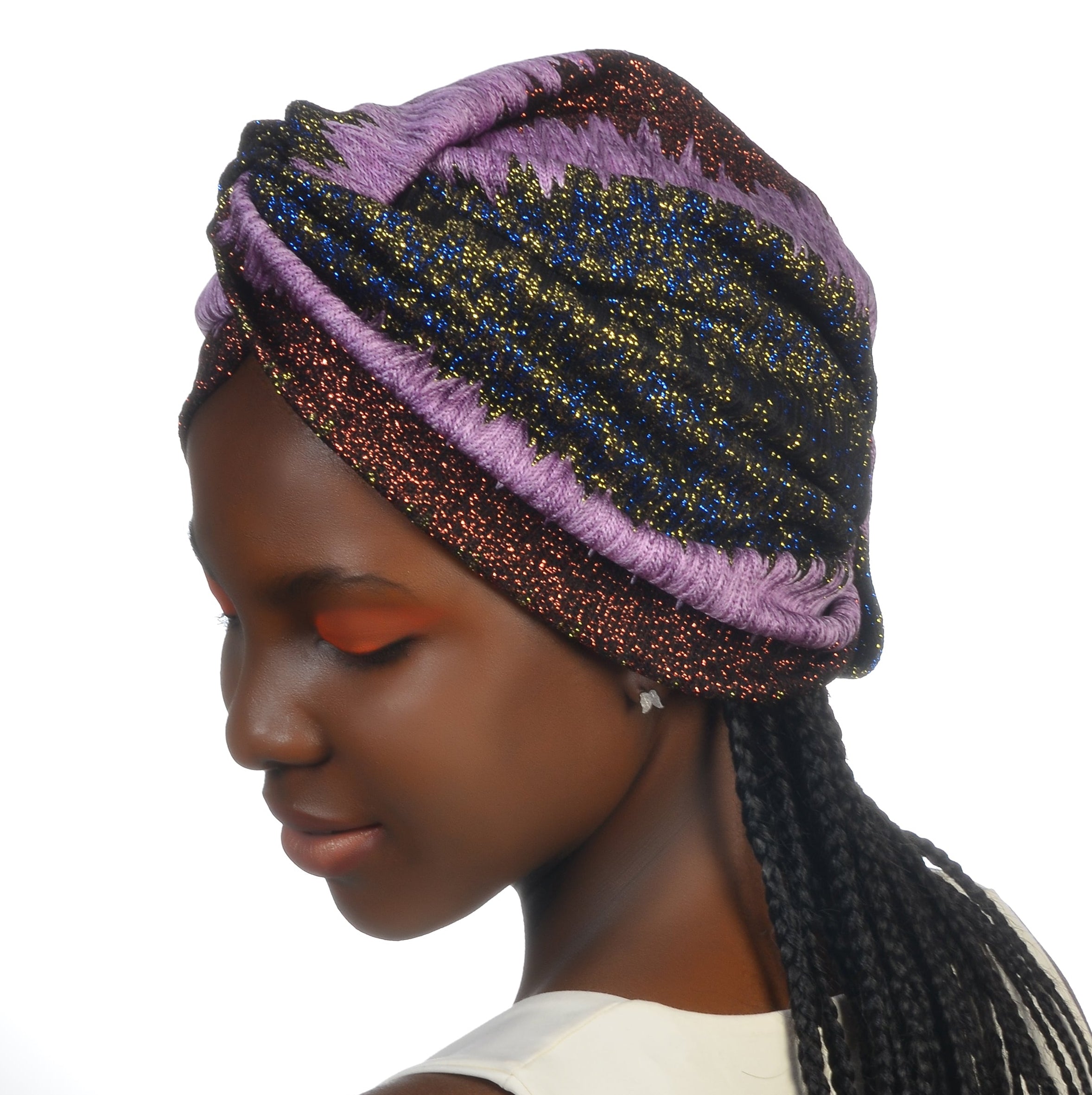 Twisted Purple Bone - Zigzag Patterned, Glittery Bone - Double-Sided - Stretchy Knit Fabric - Multicolored - BitterColors