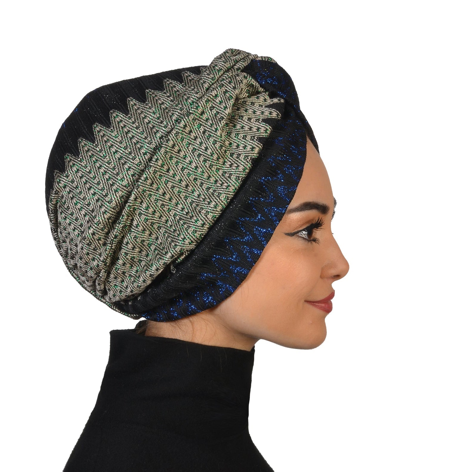 Zigzag Patterned Twisted Bonnet - Flexible Knit/Tricot Fabric - Double Sided - BitterColors