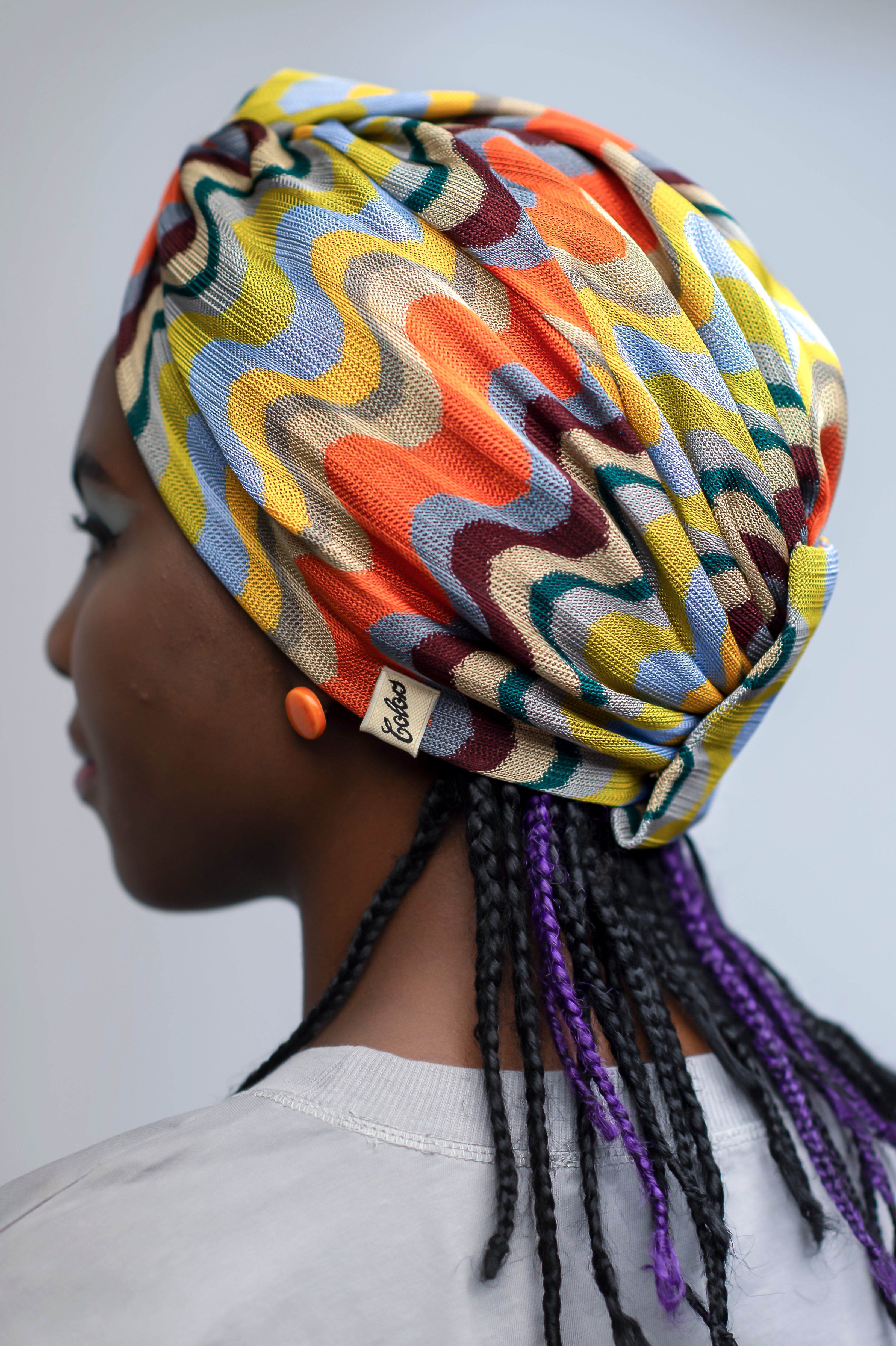 Twisted Lemongrass Orange Wave Patterned Bonnet - Stretchy Knit Fabric - Multicolored - BitterColors