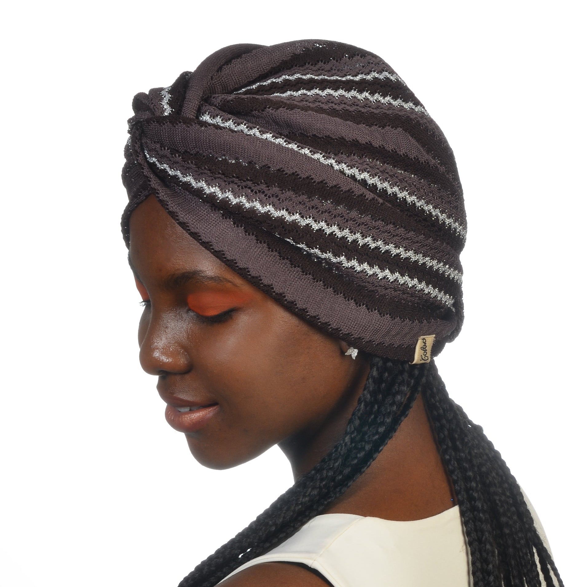 Barcelona Burgulu Bone - Kahve Zikzak Desenli Örme Kumaş