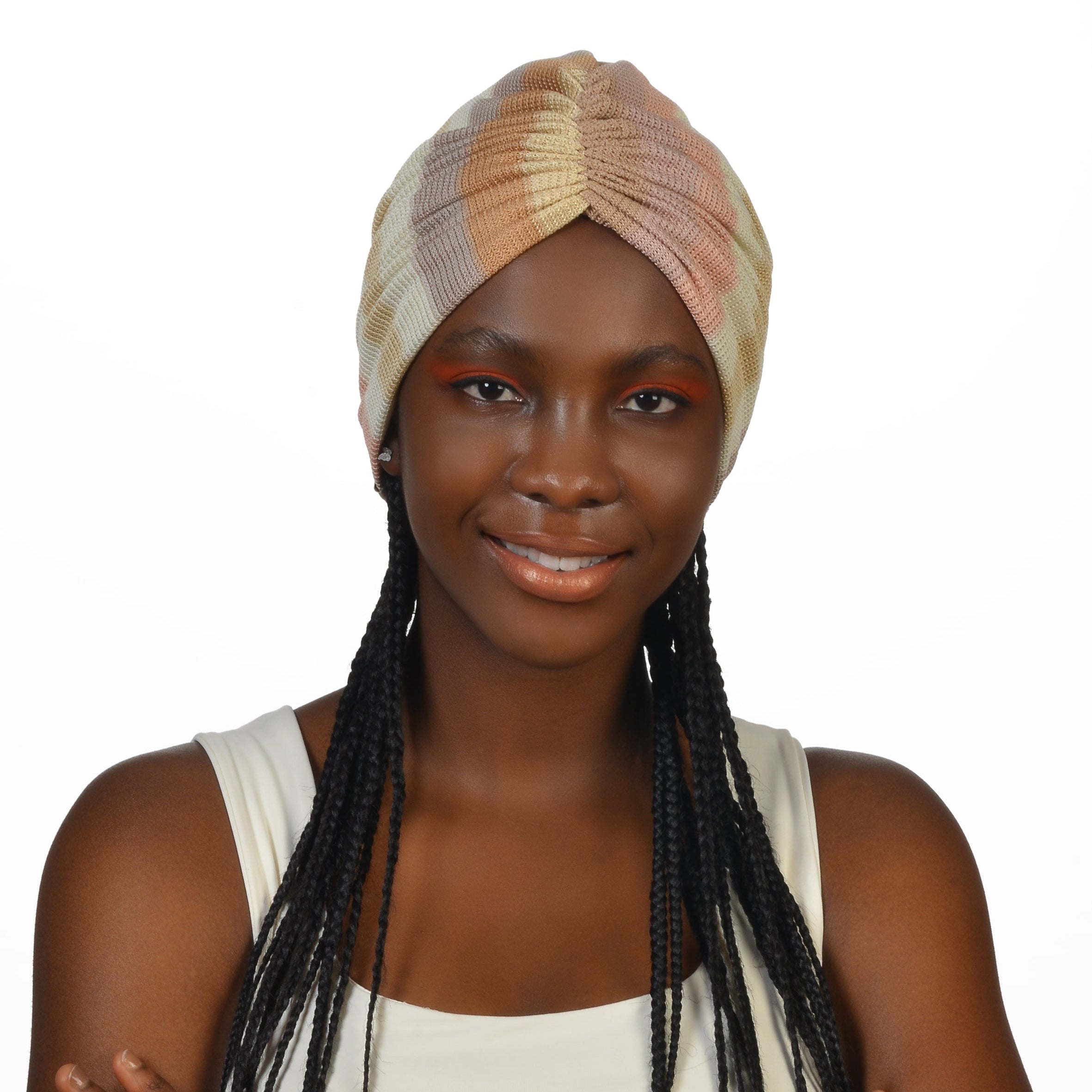 Milano Büzgülü Bone - Pastel Çizgili Örme Kumaş