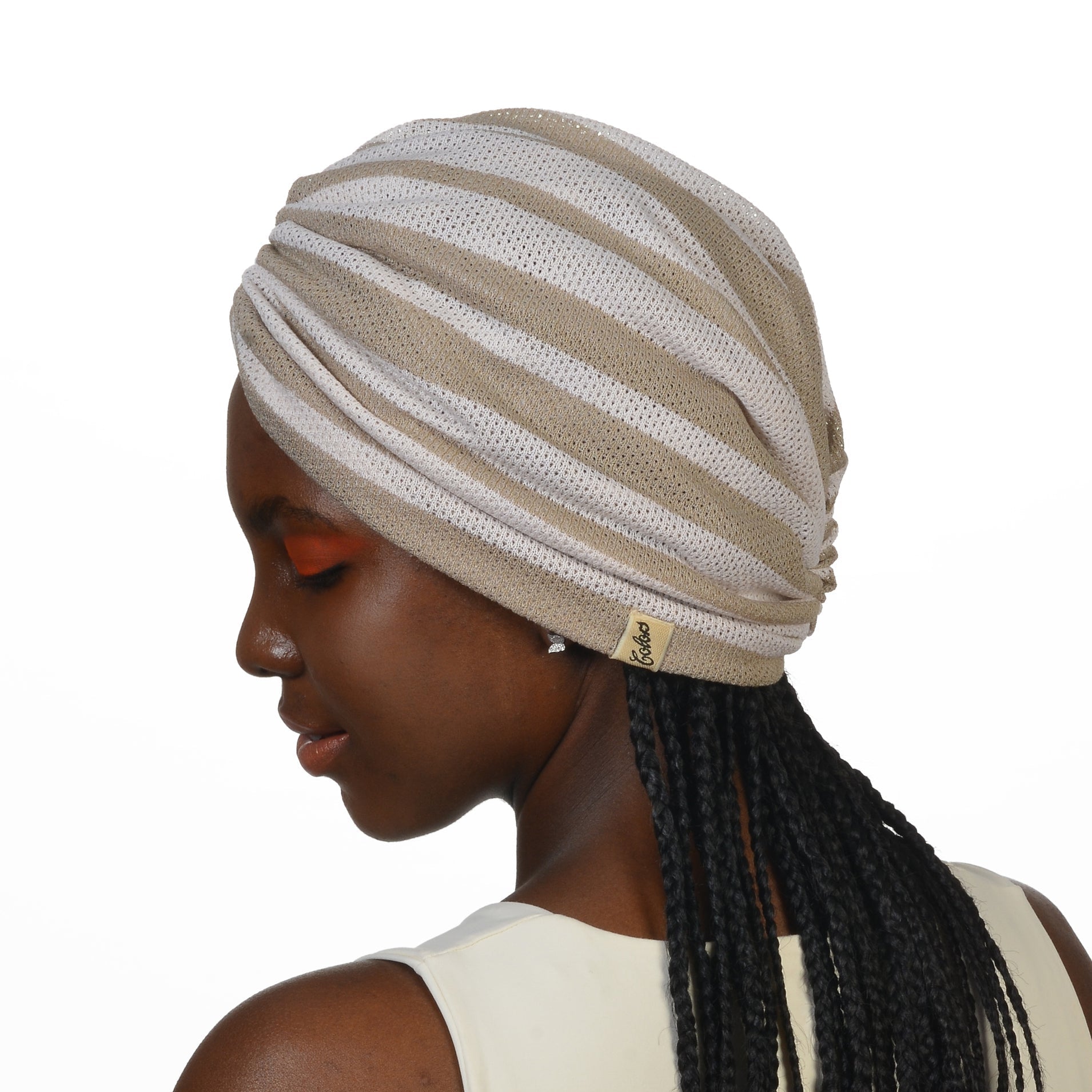 Milano Büzgülü Bone - Kalın Çizgili Örme Kumaş