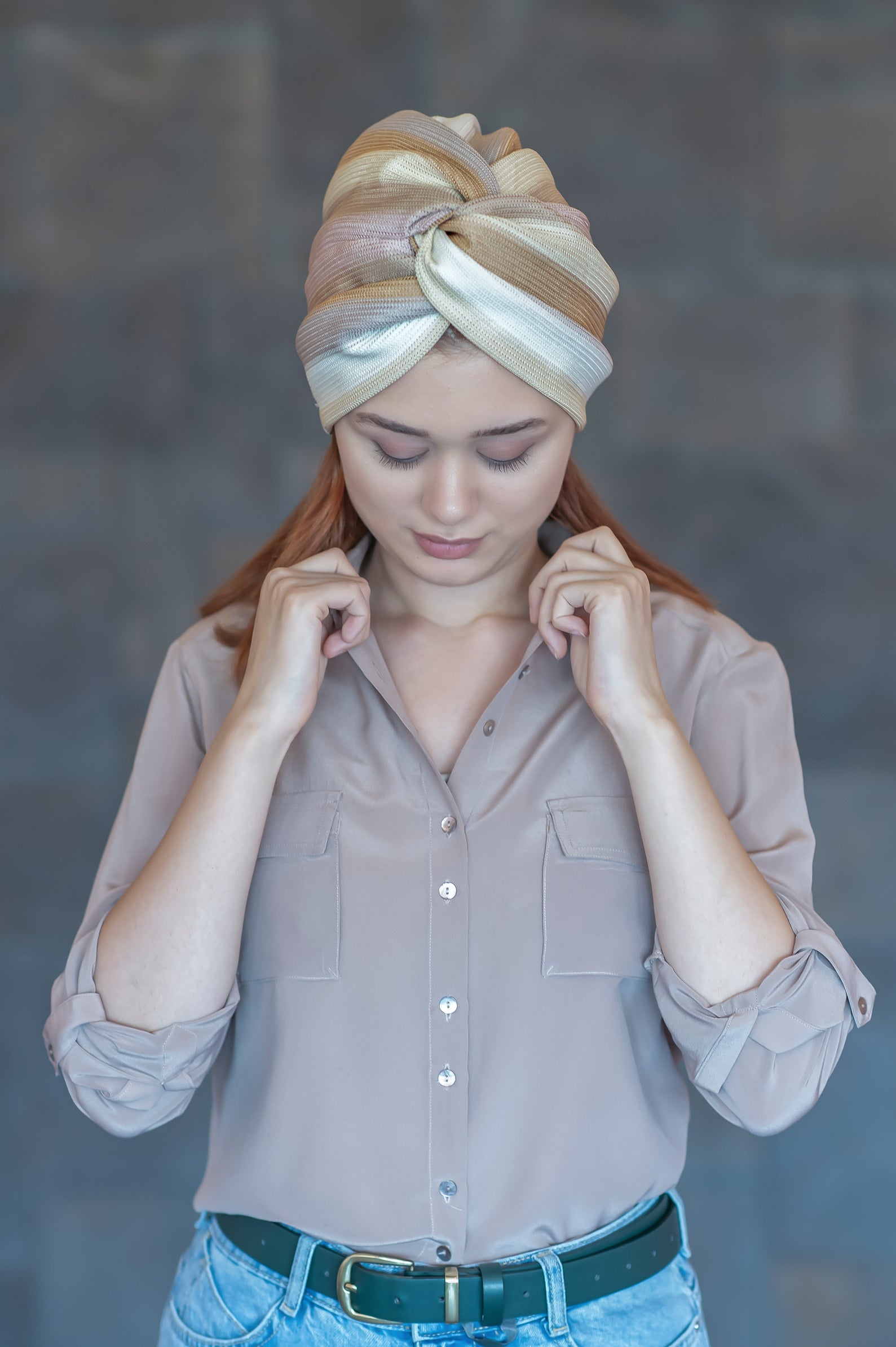 Barcelona Burgulu Bone - Pastel Çizgili Örme Kumaş