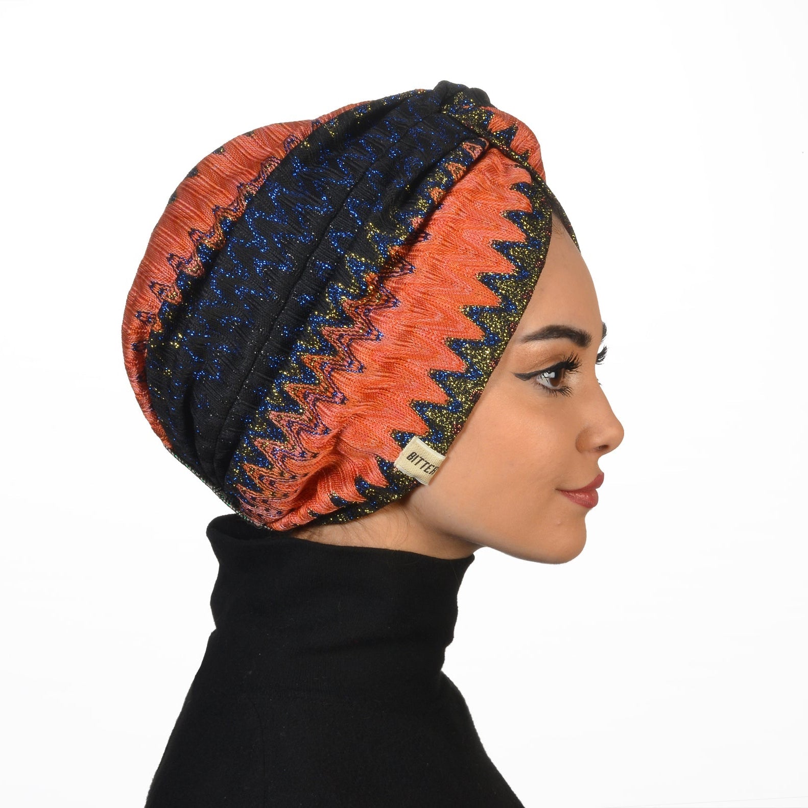 Twisted Zigzag Bonnet - Knitted Fabric - Multicolored/Orange - BitterColors