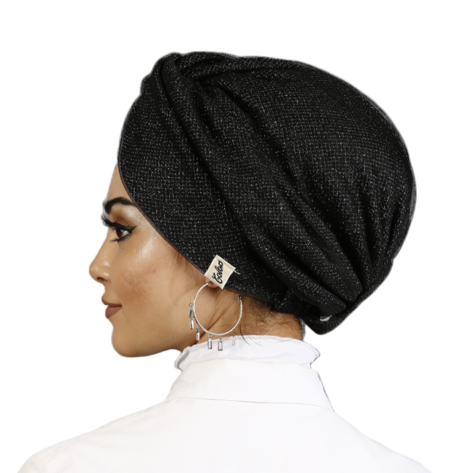 Twisted Bonnet - Glittery Knit Fabric - Double Sided - Honeycomb Tulle - Black Silver Color - BitterColors