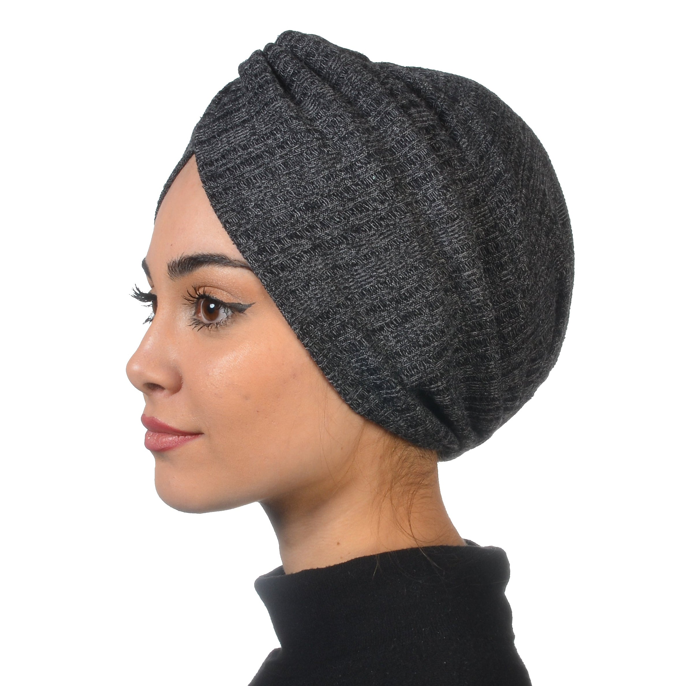 Twisted Knit Bonnet - Stretchy Tricot Fabric - Anthracite Color - BitterColors