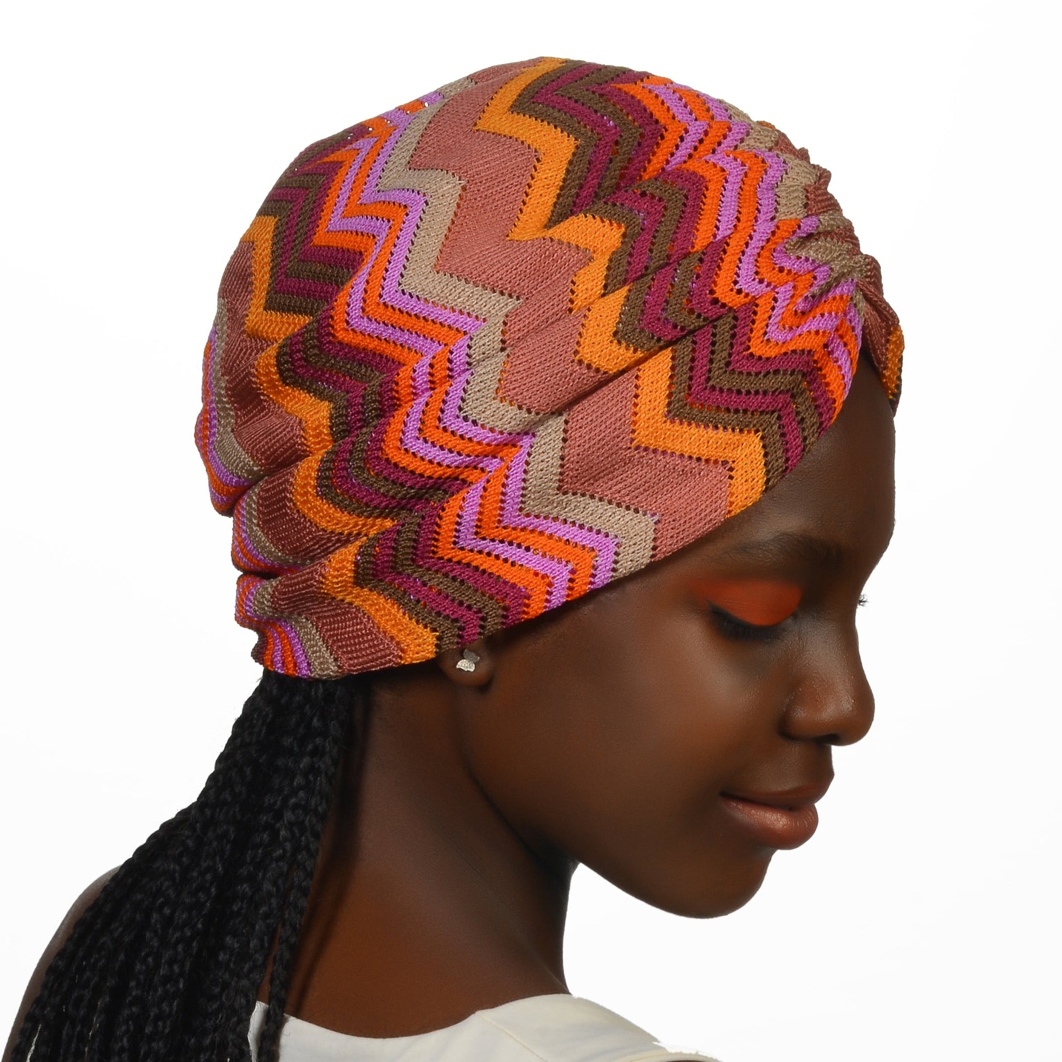 Bitter Zigzag Colorful Gathered Bonnet - Knitted Fabric - Multicolored - BitterColors