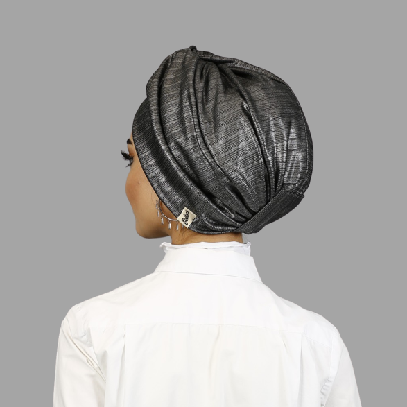 Barcelona Twisted Turban - Metallic Gray Fabric