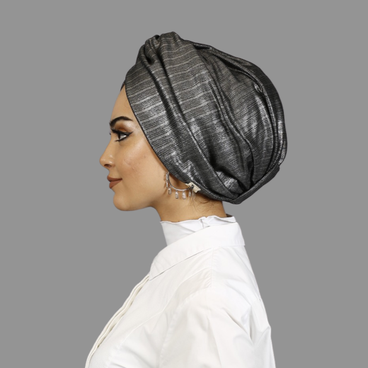 Barcelona Twisted Turban - Metallic Gray Fabric
