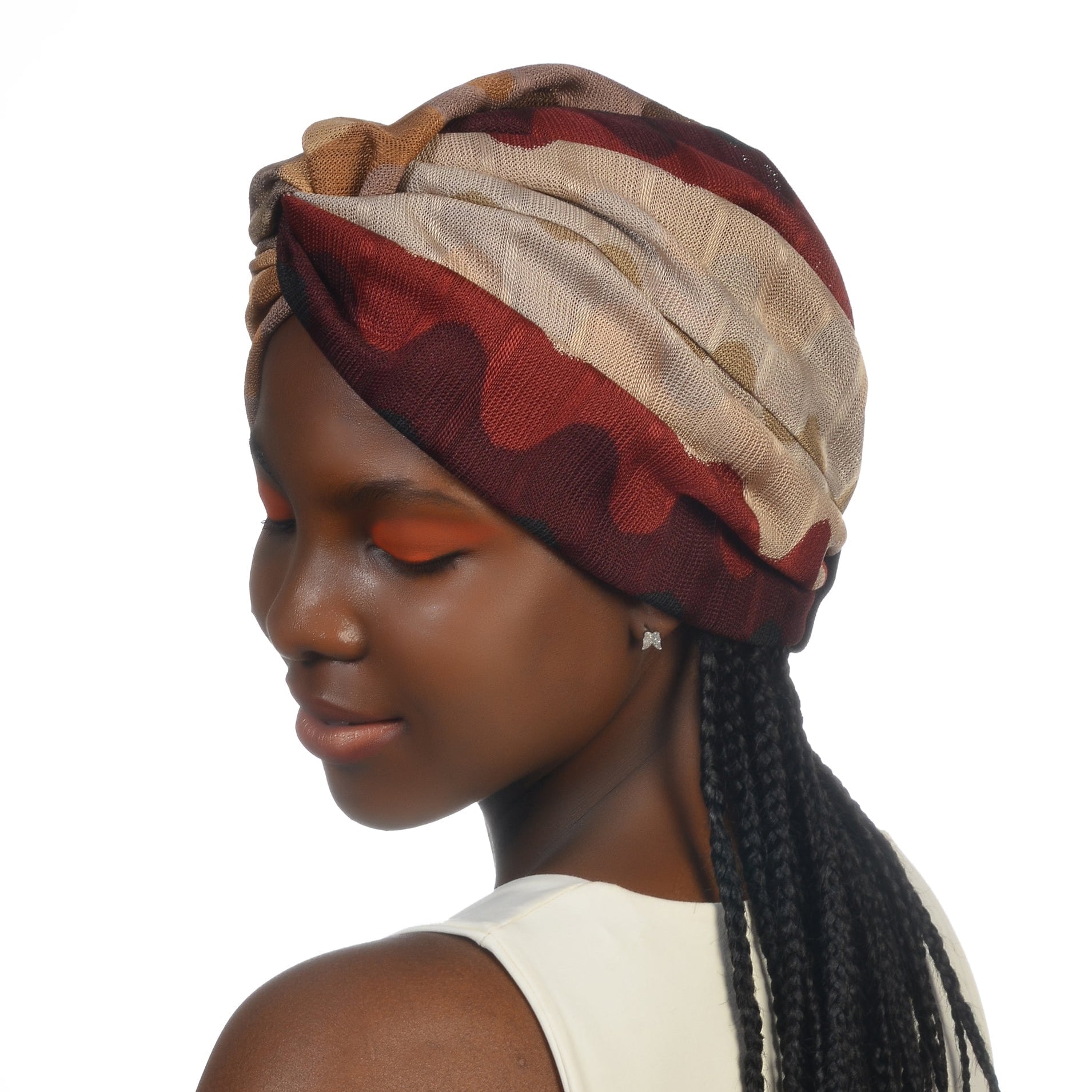 Barcelona Burgulu Bone - Kahve Bordo Dalga Desenli Kumaş