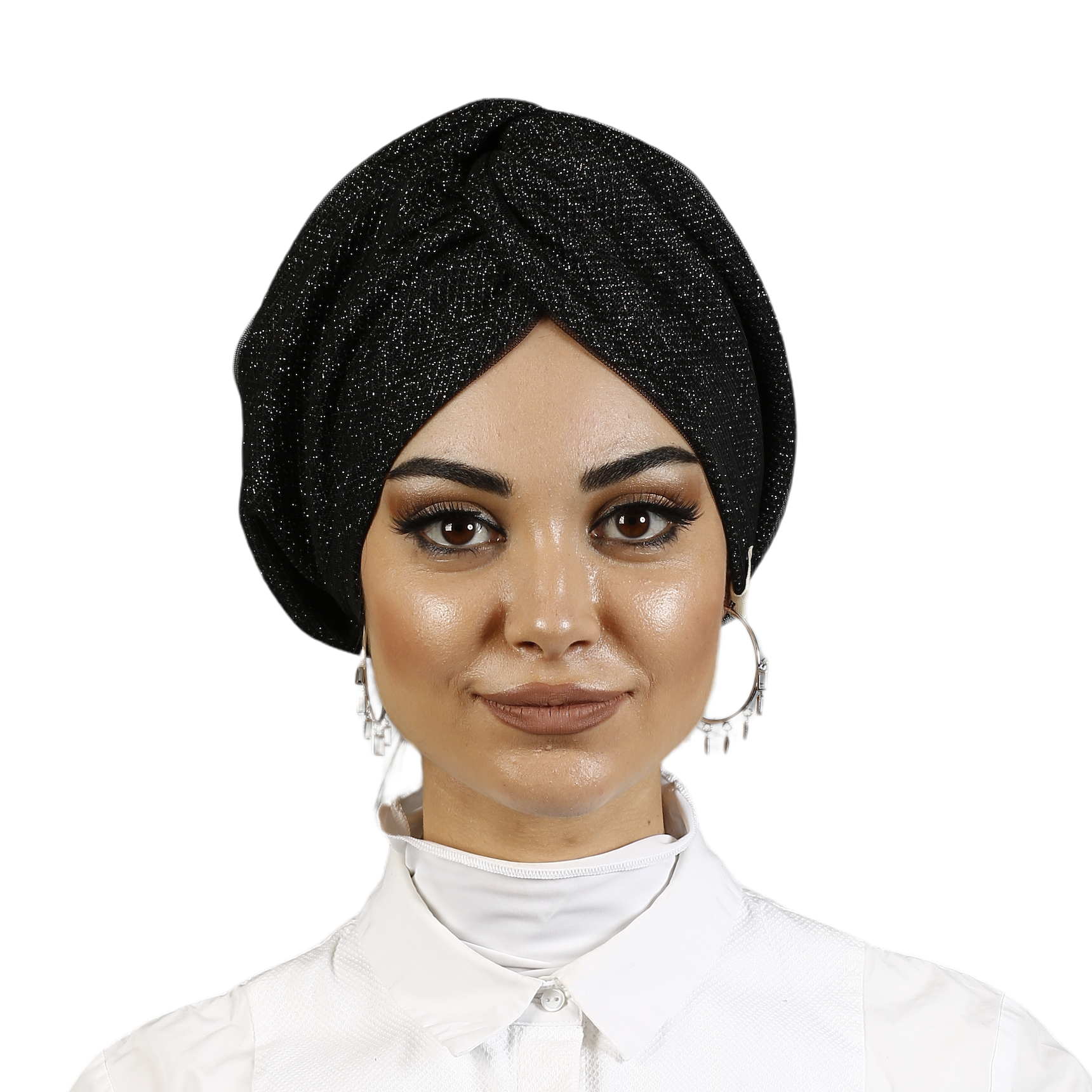 Twisted Bonnet - Glittery Knit Fabric - Double Sided - Honeycomb Tulle - Black Silver Color - BitterColors