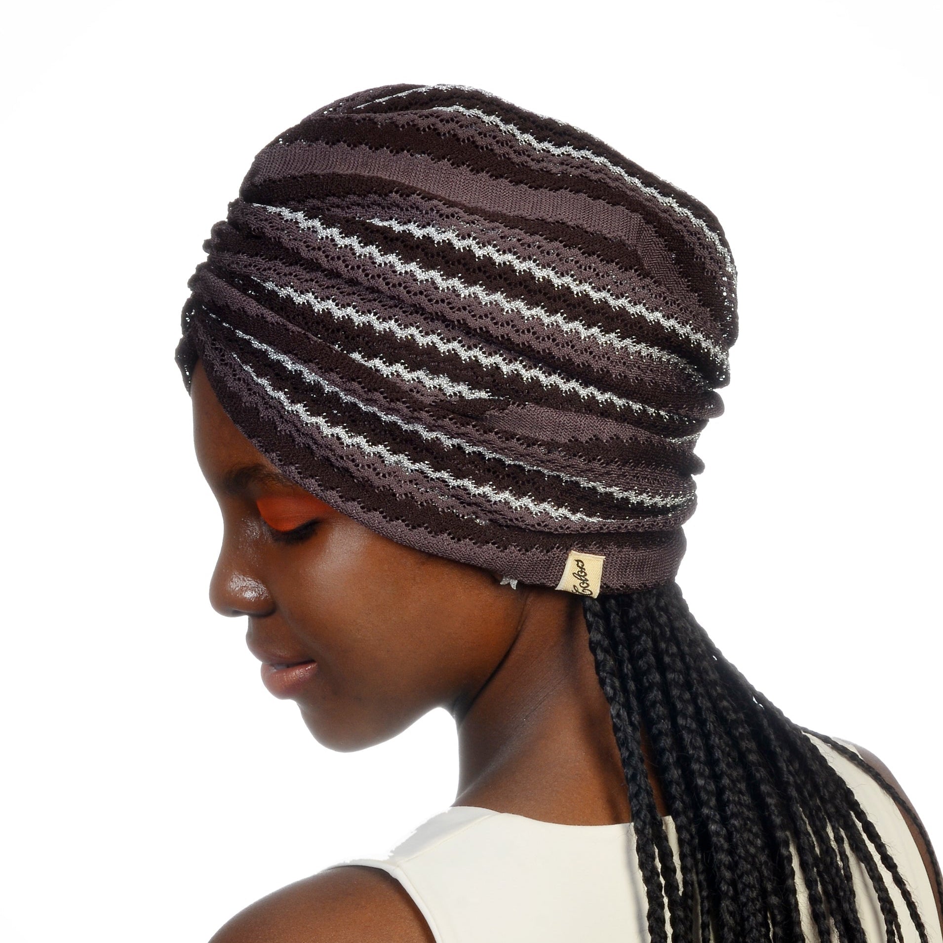 Bihter Gathered Bonnet - Flexible Knit Fabric - Multicolored - Brown with Glitter - BitterColors