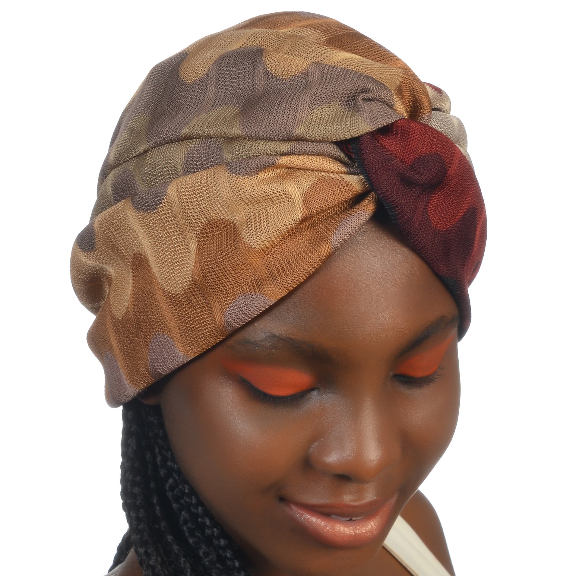 Barcelona Burgulu Bone - Kahve Bordo Dalga Desenli Örme Kumaş