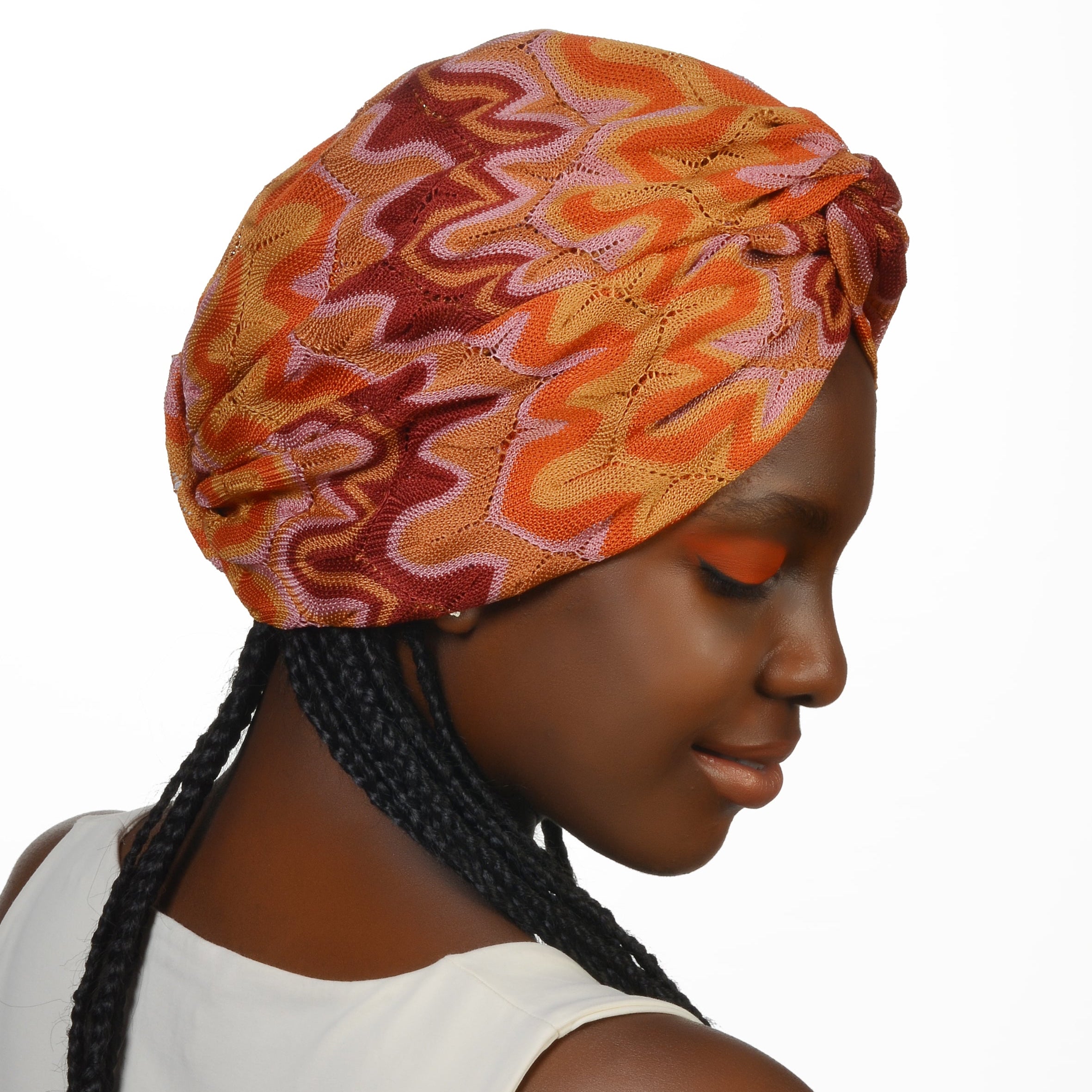 Barcelona Burgulu Bone - Turuncu Dalga Desenli Örme Kumaş