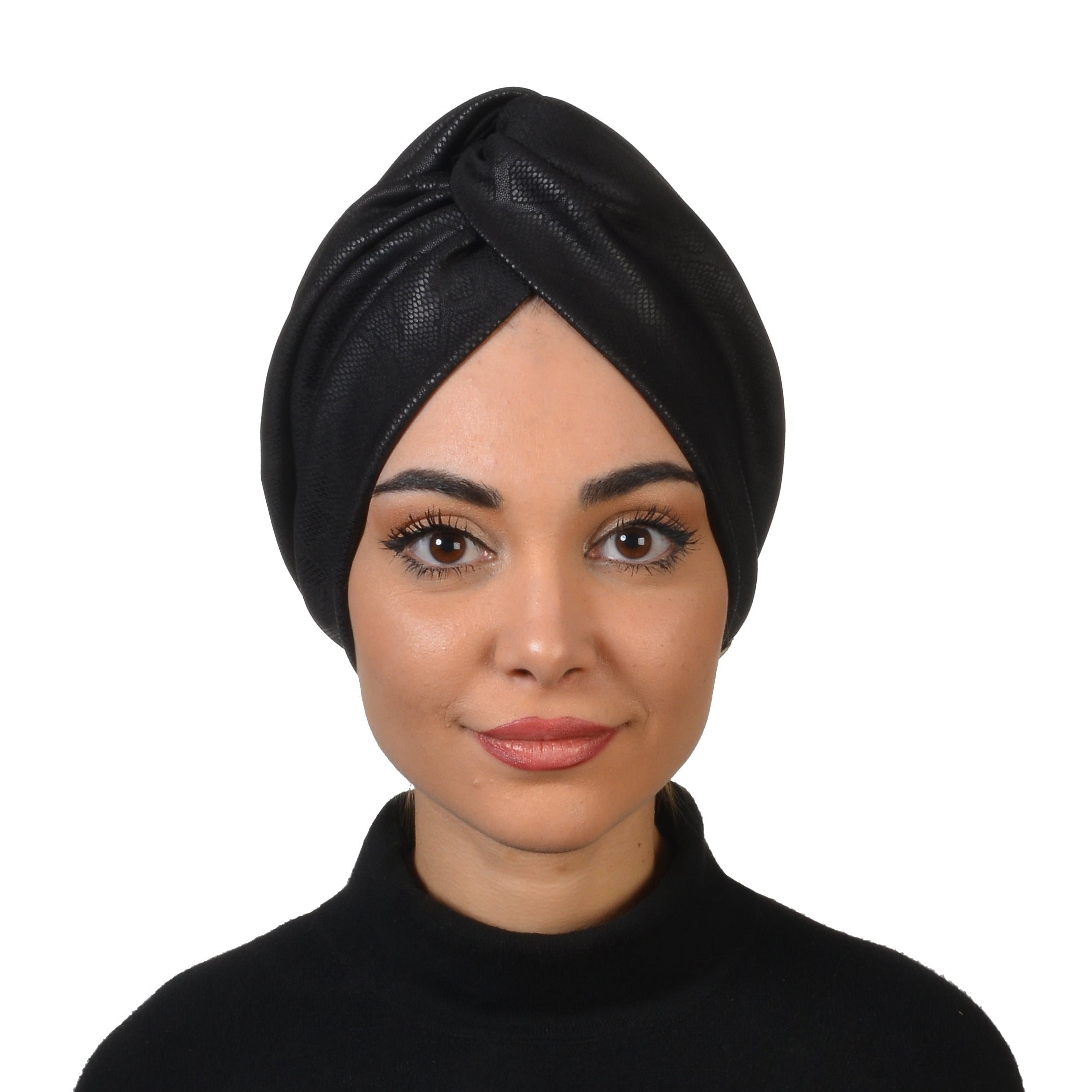 Sahara Vegan Leather Twisted Bonnet - Double Sided - Thick Fabric - Black Color - BitterColors