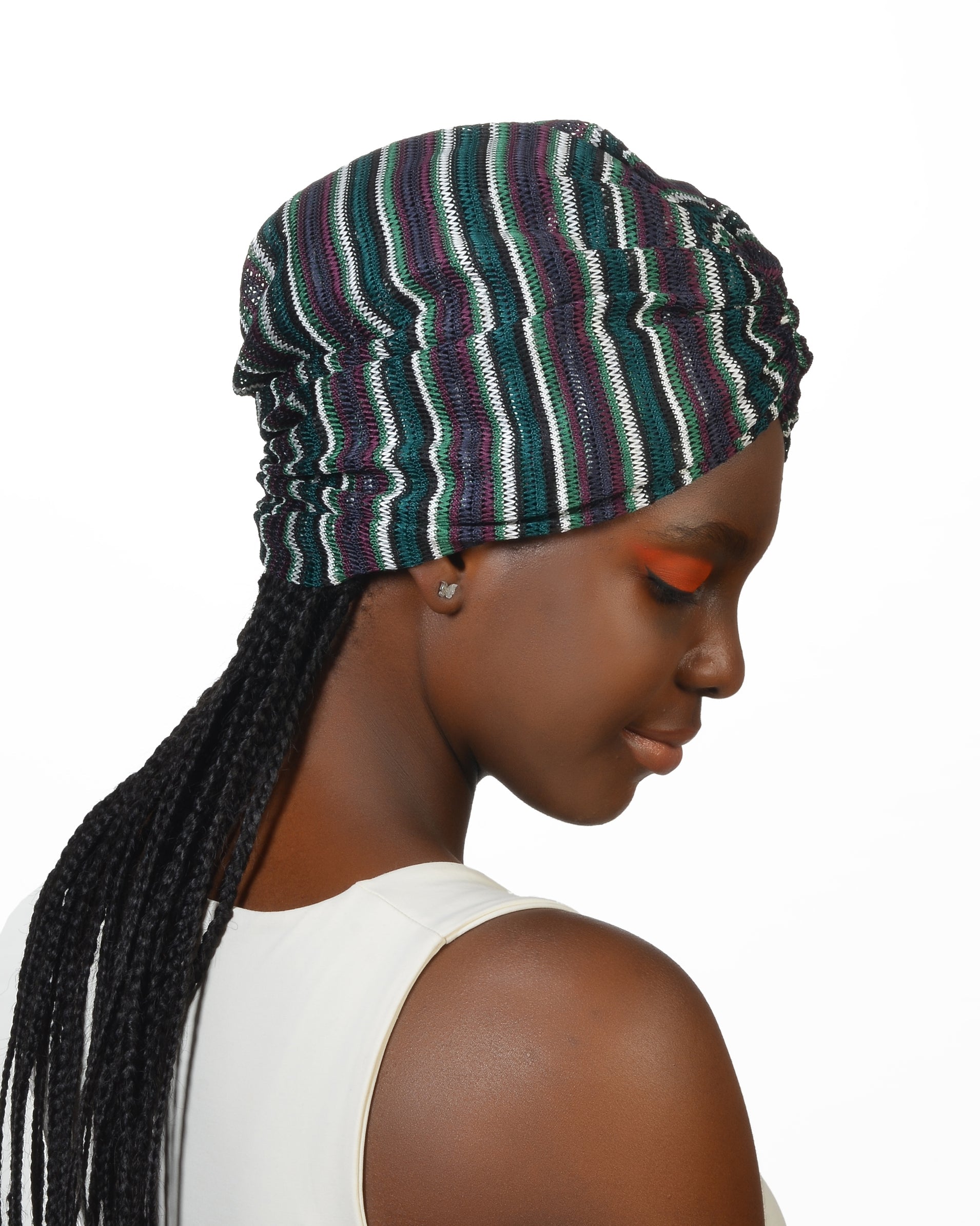 Grass Gathered Bonnet - Stretchy Knit Fabric - Multicolored/Green - BitterColors