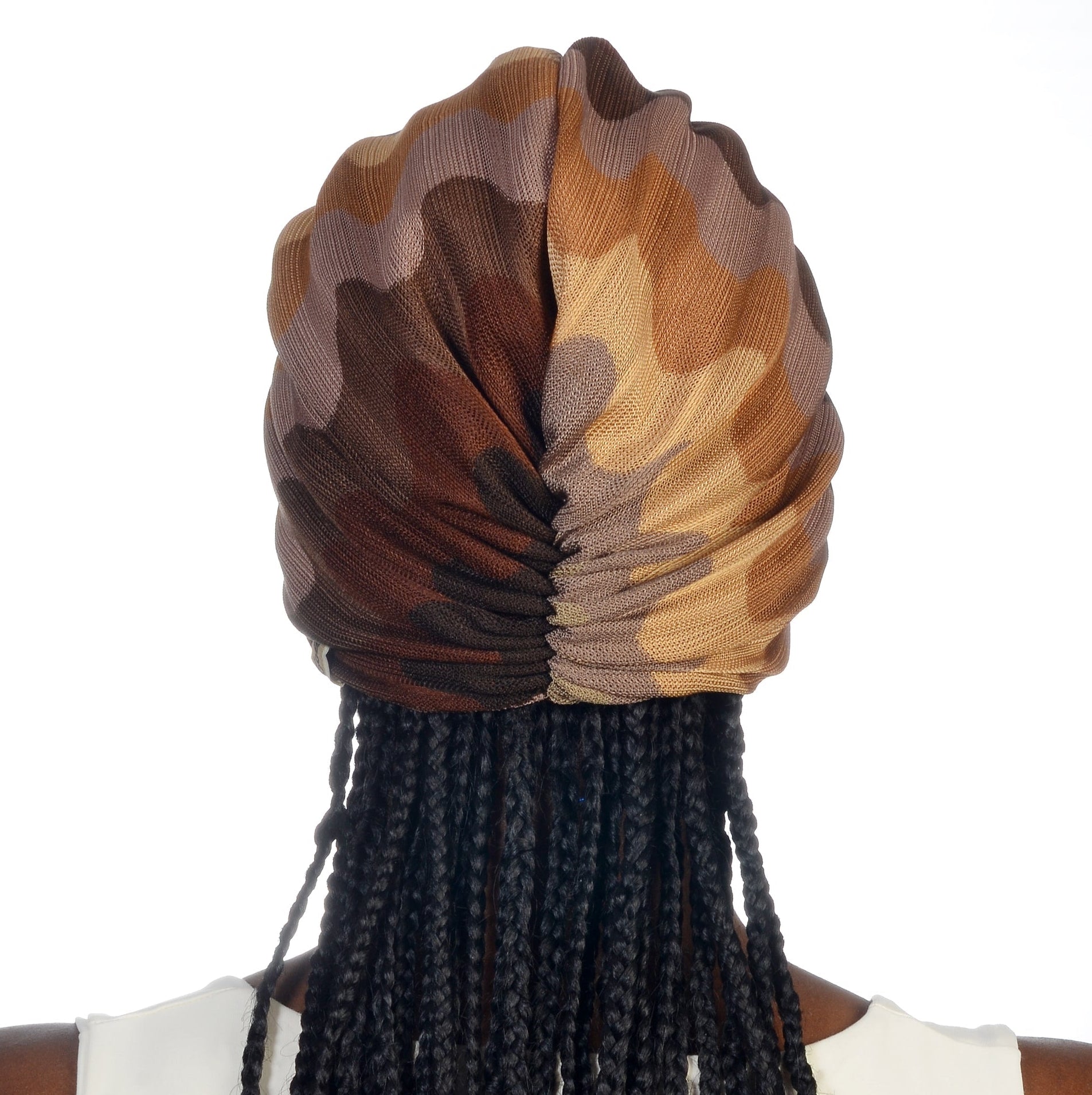 Milano Büzgülü Bone - Kahve Dalga Desenli Örme Kumaş