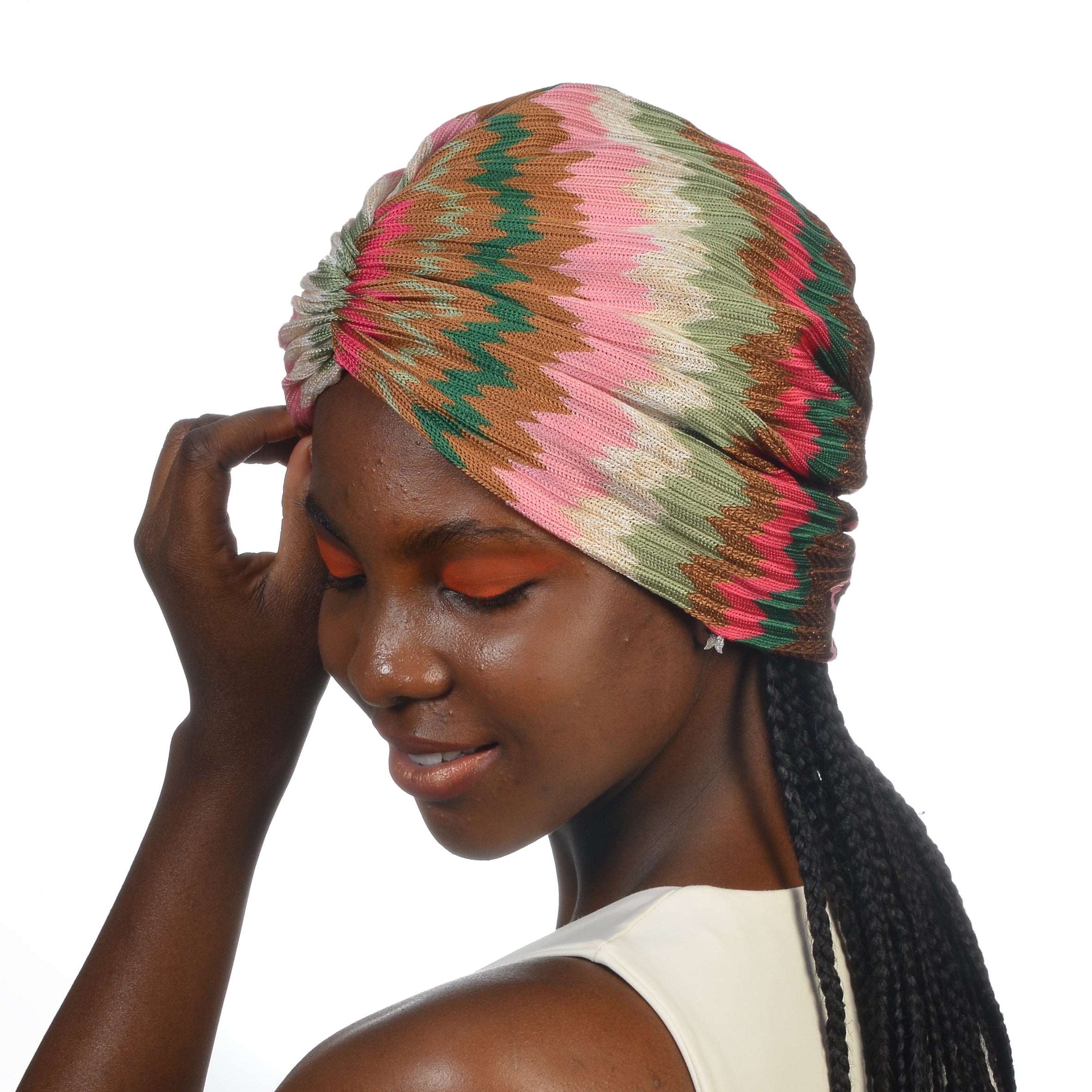 Bitter Zigzag Green Gathered Bonnet - Zigzag Pattern - Stretchy Knit Fabric - Multicolored - BitterColors