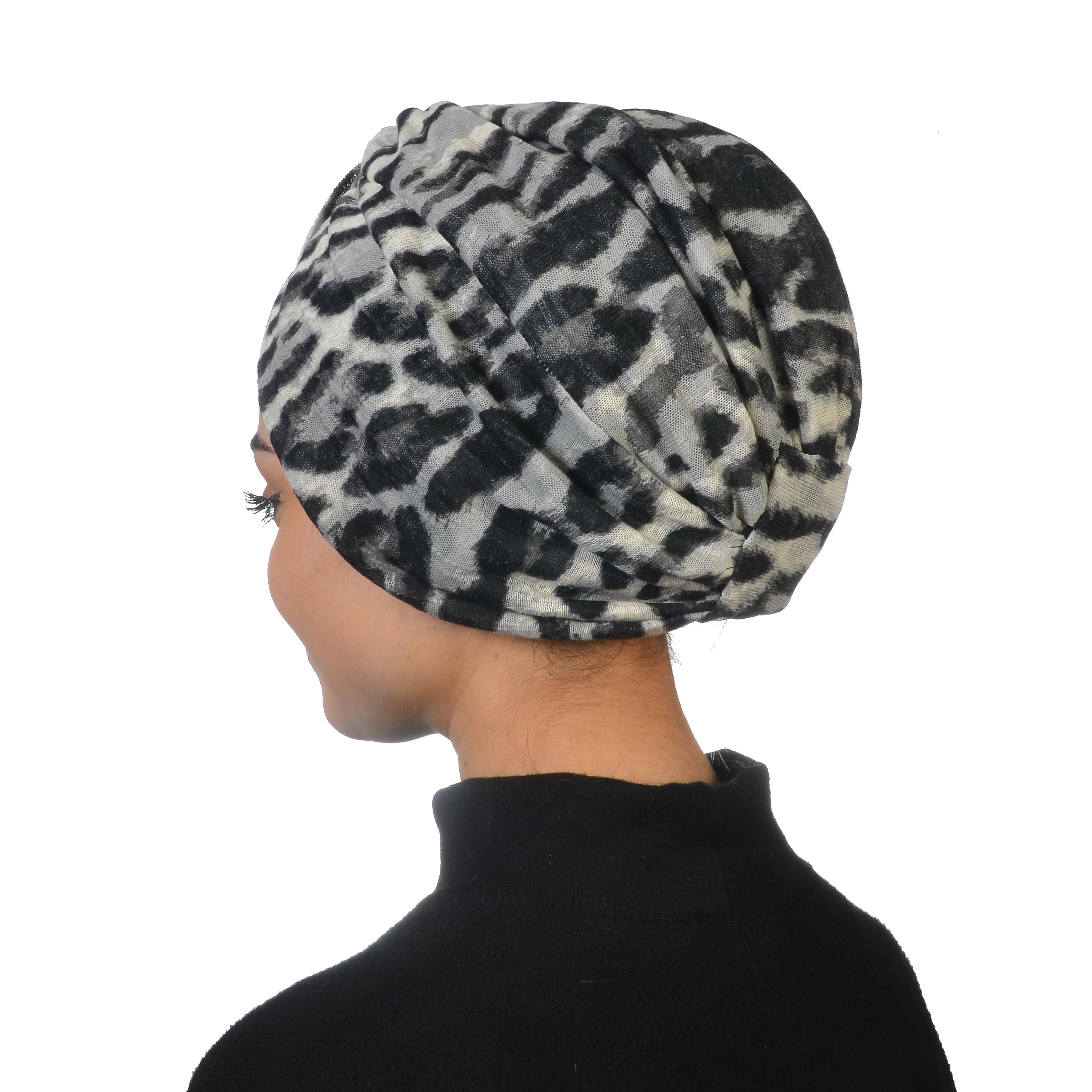 Barcelona Burgulu Bone - Leopar Desenli Örme Kumaş