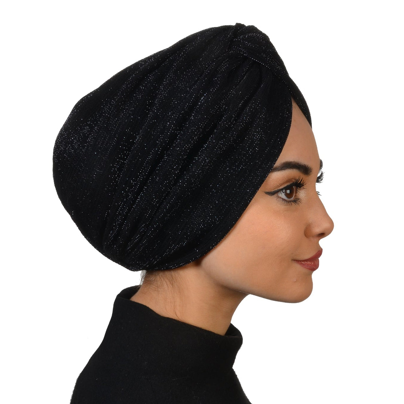 Barcelona Burgulu Bone - Siyah - Simli Örme Kumaş