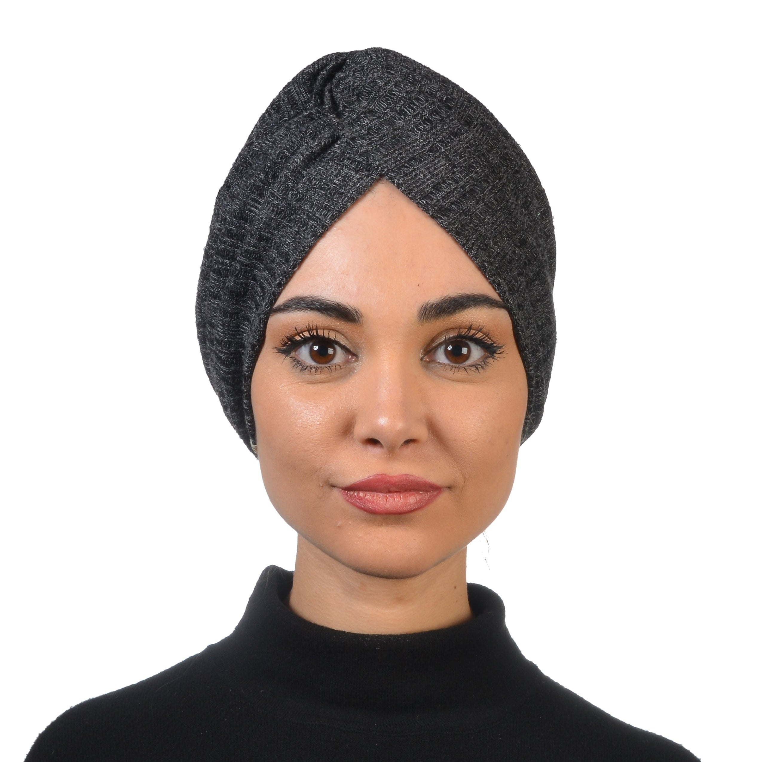 Twisted Knit Bonnet - Stretchy Tricot Fabric - Anthracite Color - BitterColors