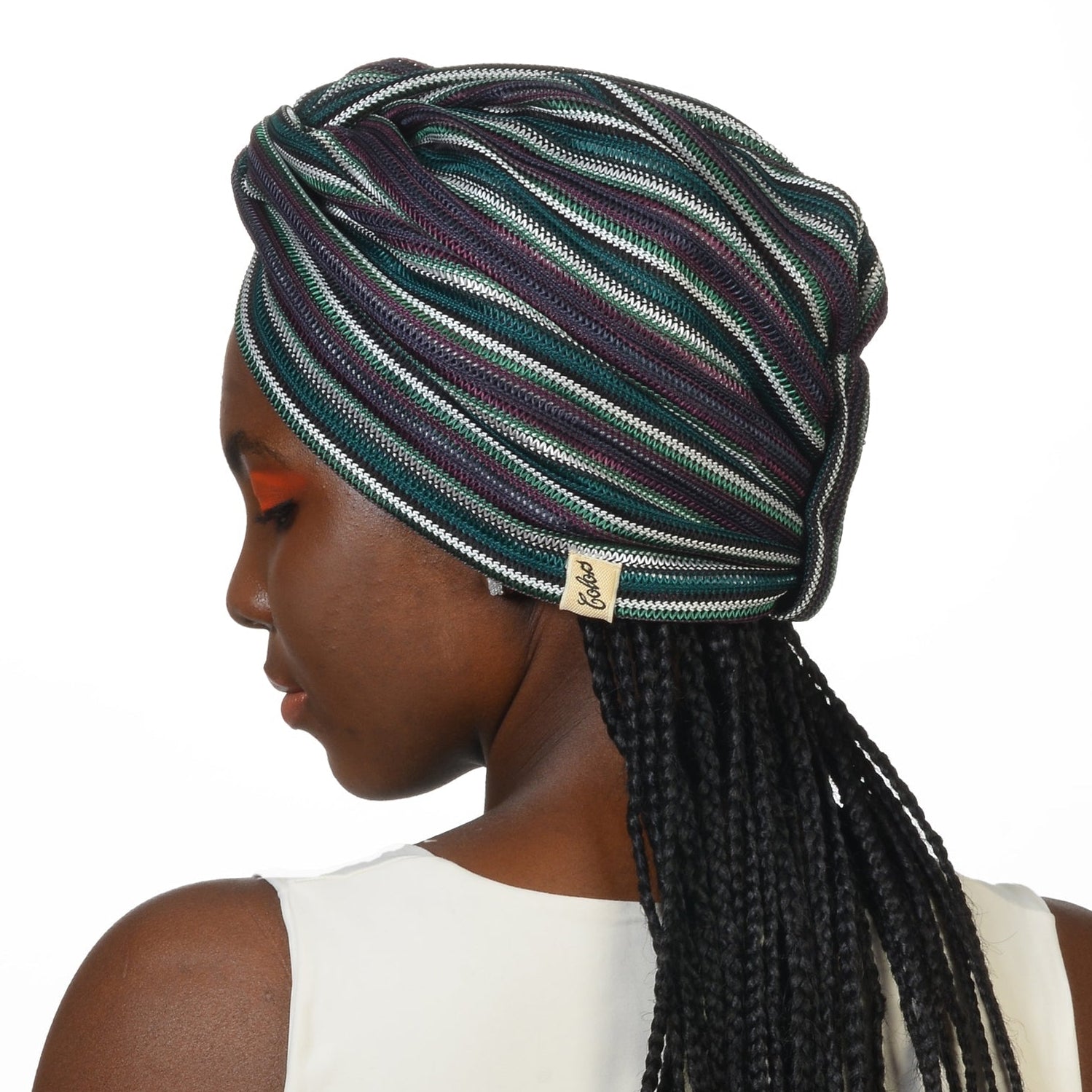 Barcelona Burgulu Bone - Yeşil Mürdüm Çizgili Örme Kumaş