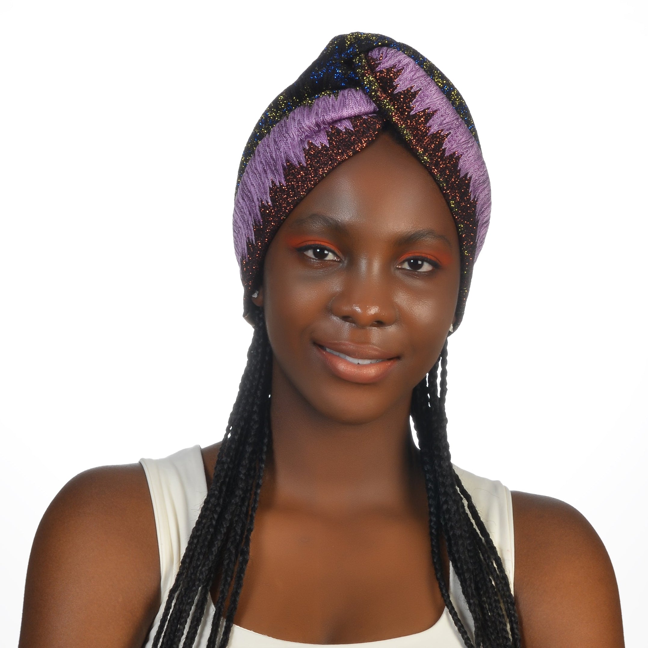 Barcelona Burgulu Bone - Lila ZikZak Desenli Örme Kumaş