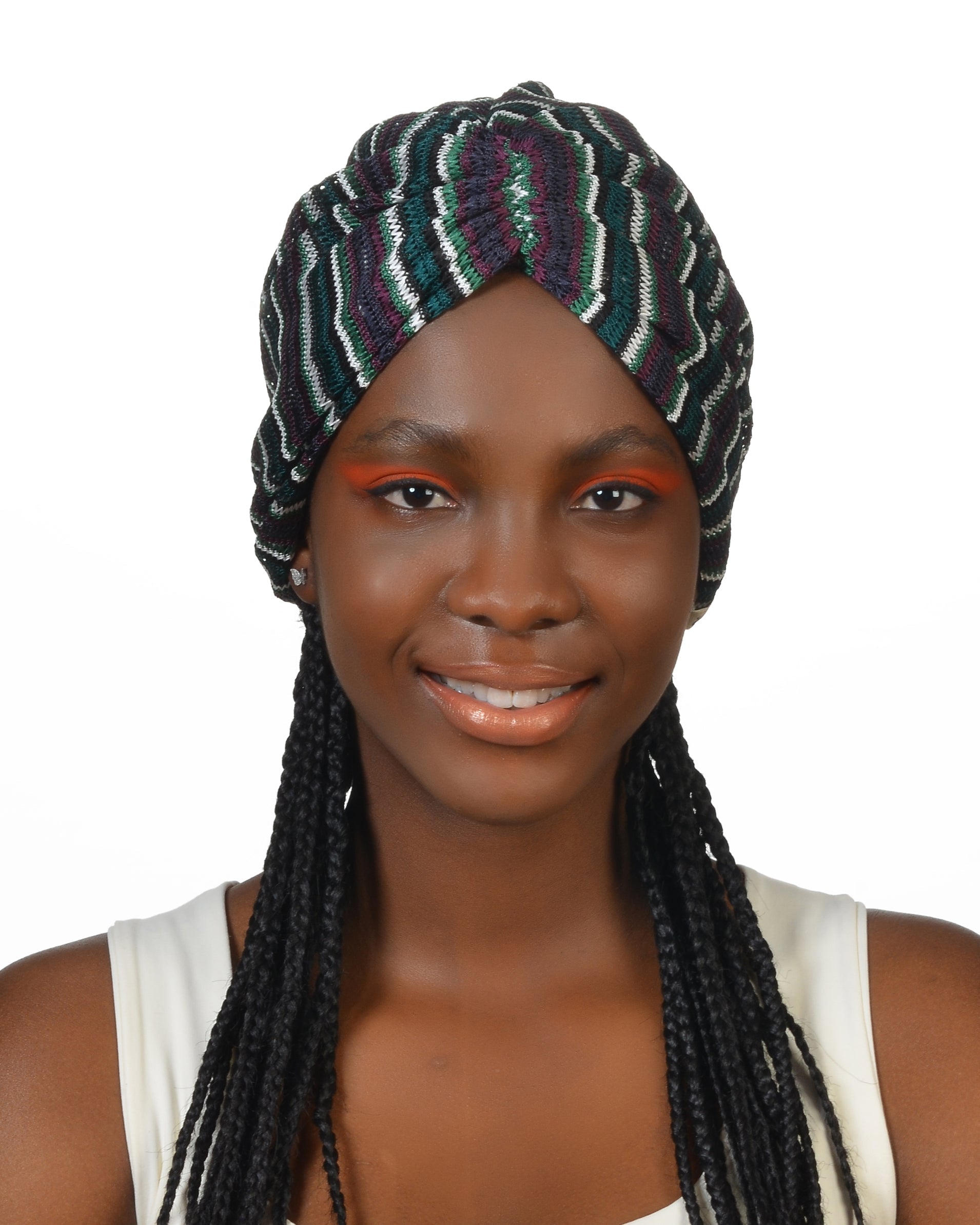 Milano Büzgülü Bone - Yeşil Mürdüm Çizgili Örme Kumaş