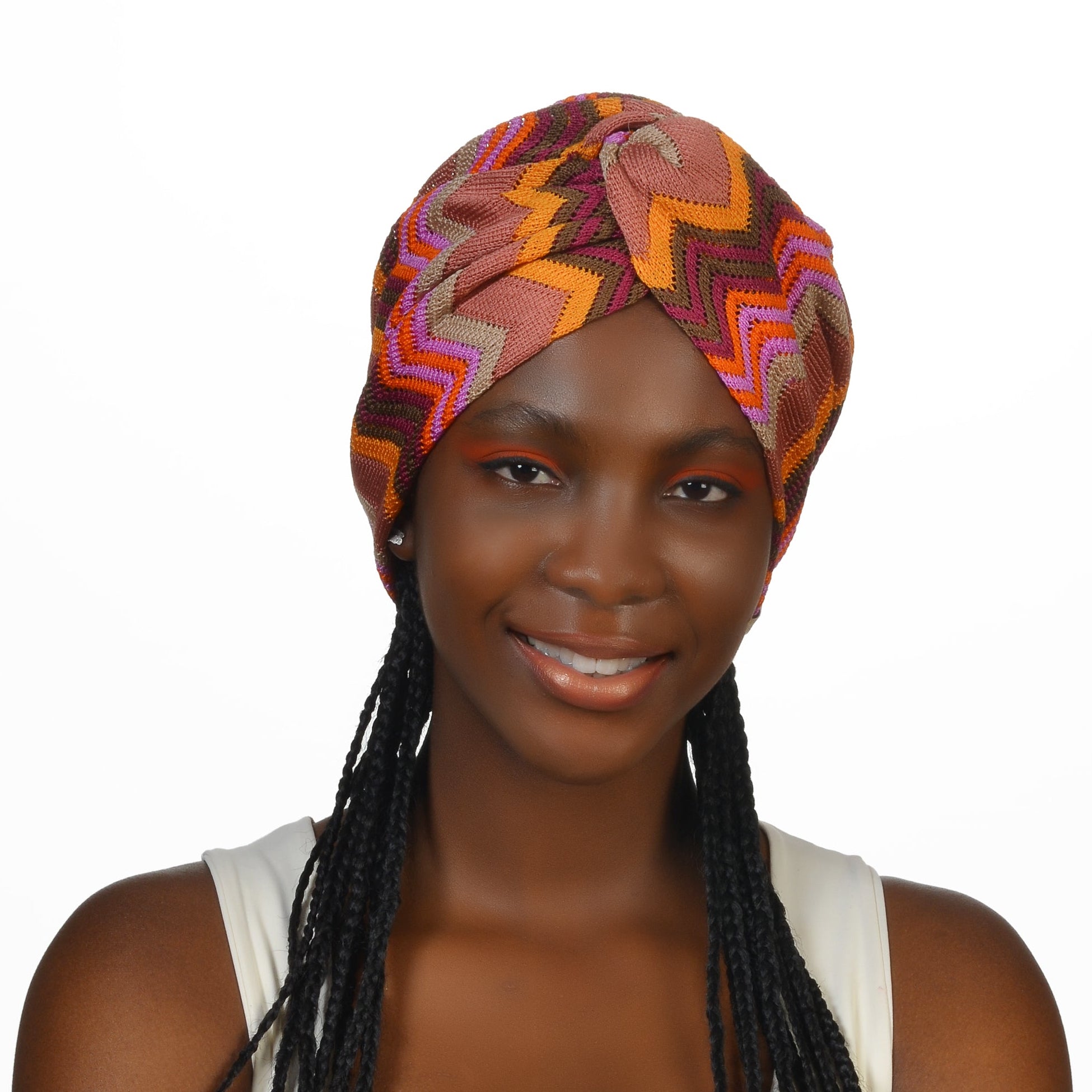 Barcelona Burgulu Bone - Turuncu Zikzak Desenli Örme Kumaş