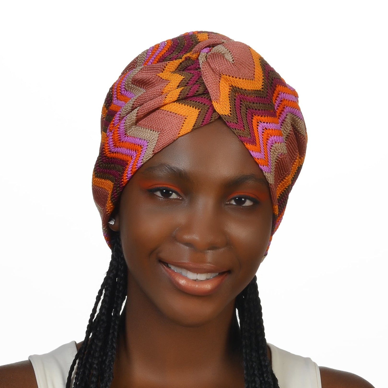Twisted Colorful Zigzag Patterned Bonnet - Flexible Knit Fabric - Multicolored - BitterColors