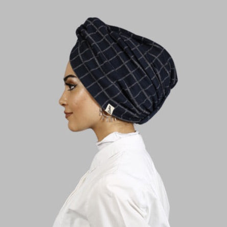 Kare Desenli Simli Bone - Esnek Triko Kumaş - Lacivert - BitterColors