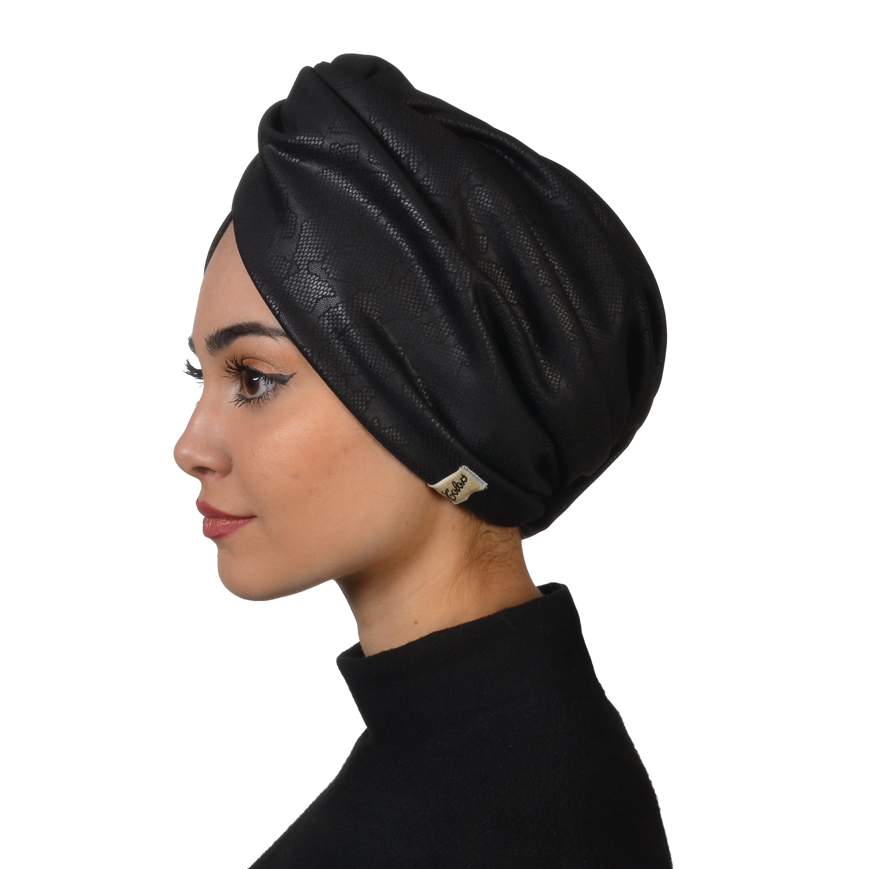 Sahara Vegan Leather Twisted Bonnet - Double Sided - Thick Fabric - Black Color - BitterColors
