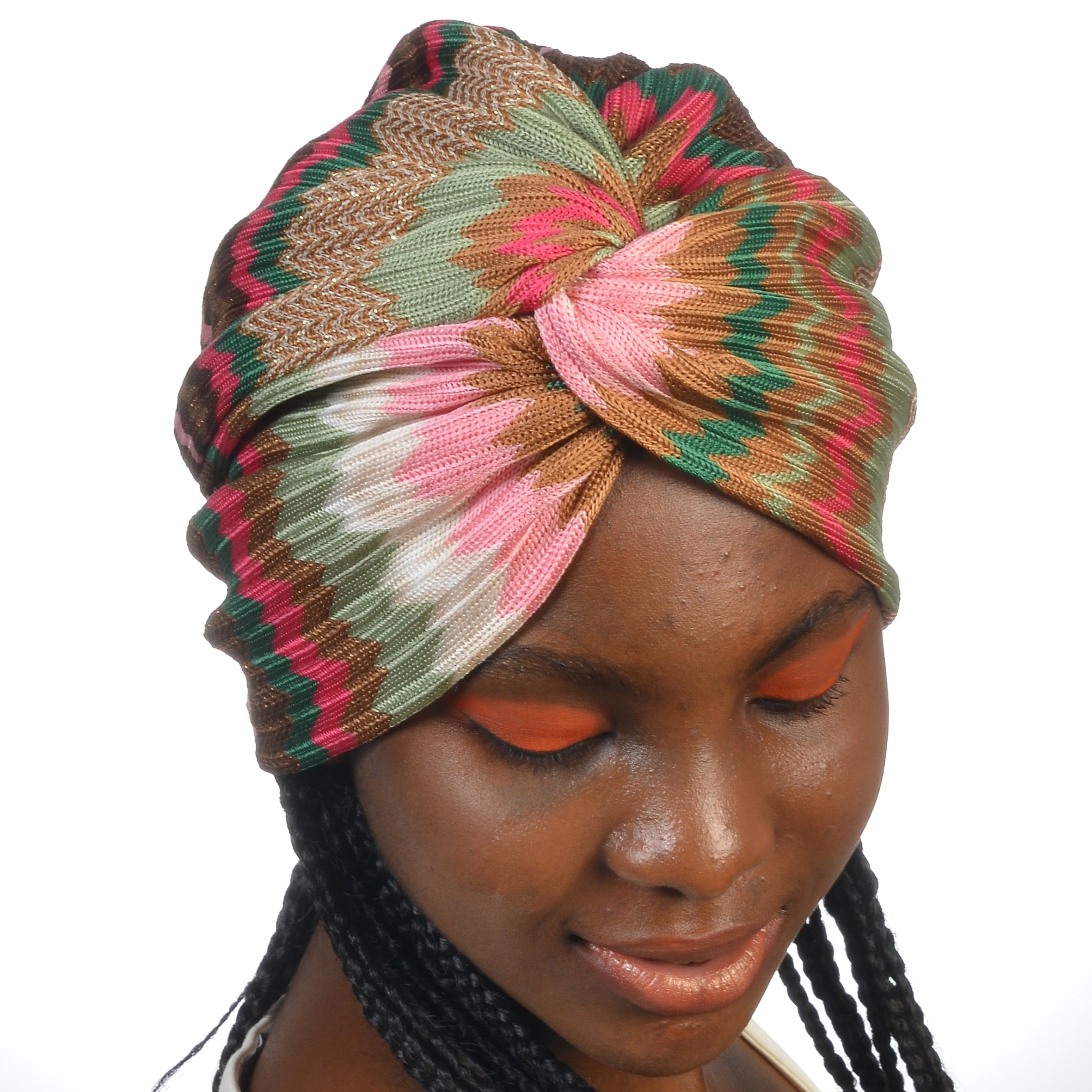 Barcelona Burgulu Bone - Pastel Zikzak Desenli Örme Kumaş