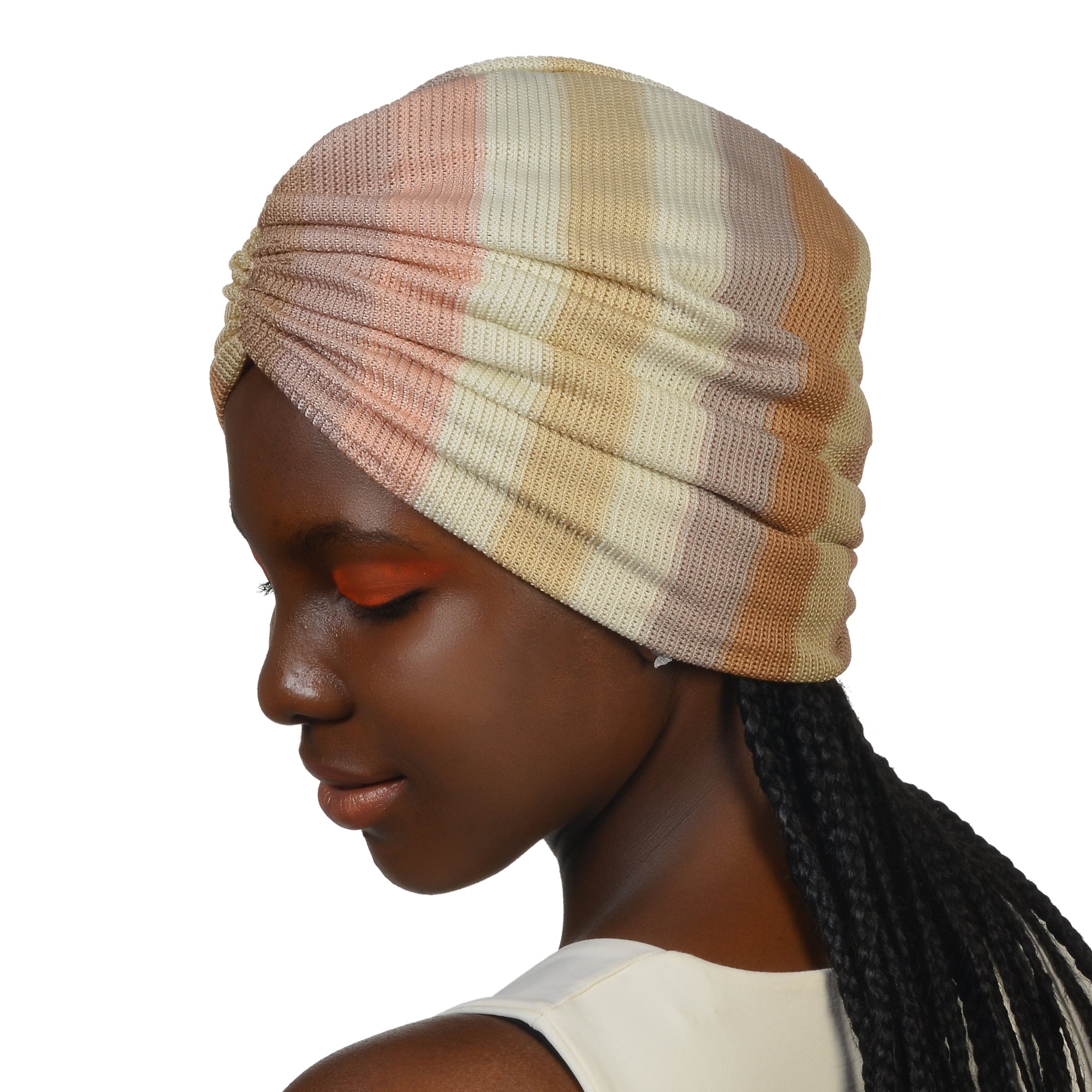 Milano Büzgülü Bone - Pastel Çizgili Örme Kumaş