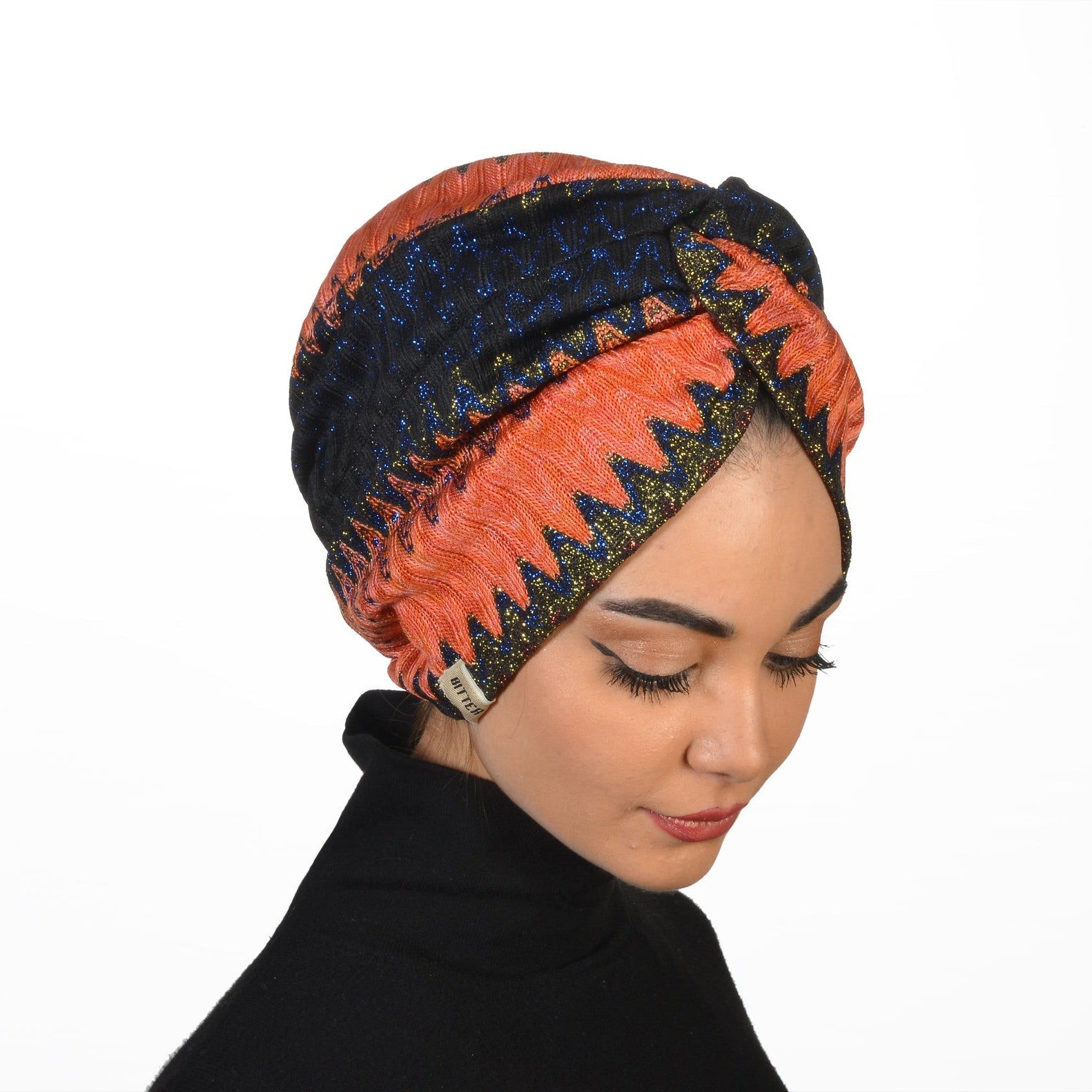 Twisted Zigzag Bonnet - Knitted Fabric - Multicolored/Orange - BitterColors