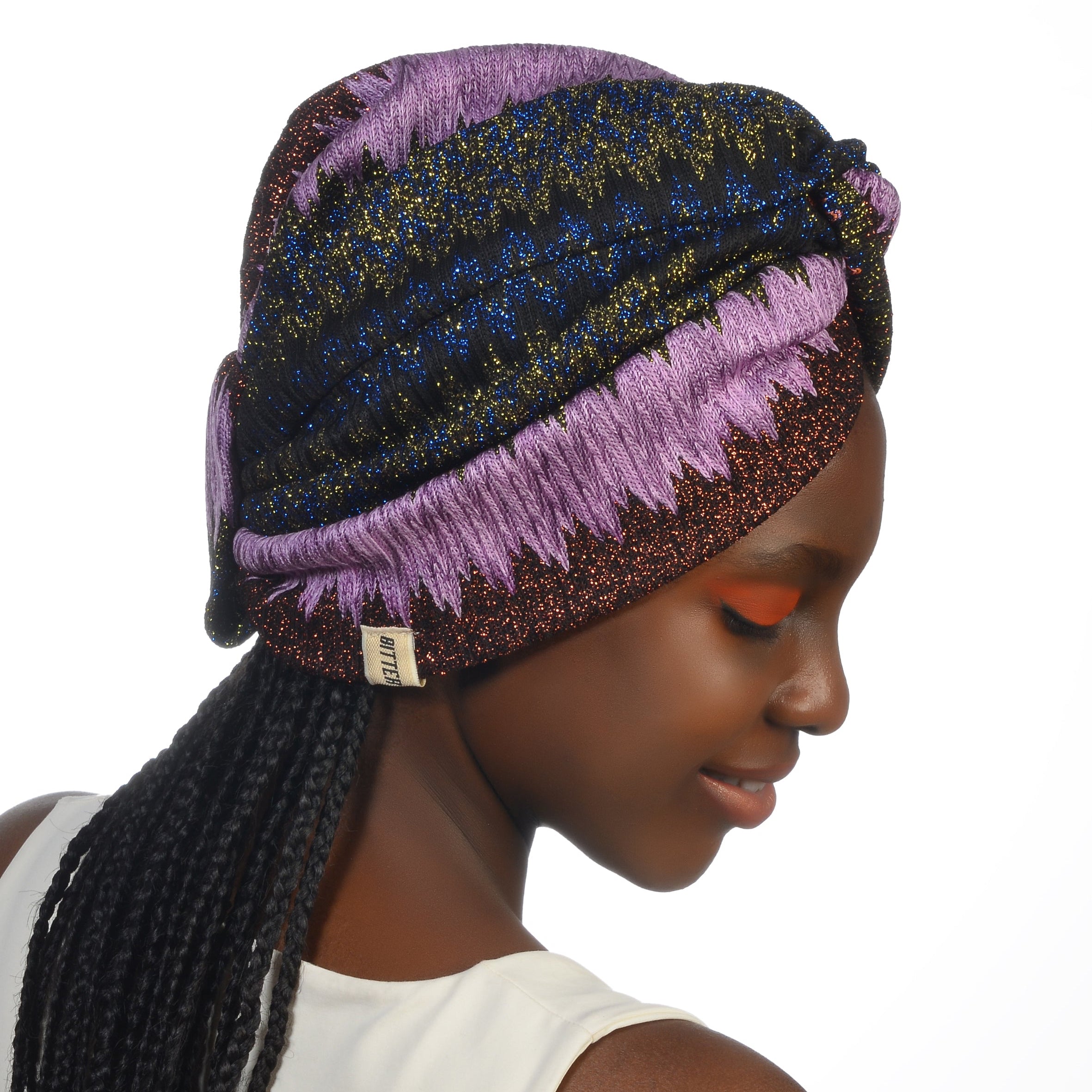 Twisted Purple Bone - Zigzag Patterned, Glittery Bone - Double-Sided - Stretchy Knit Fabric - Multicolored - BitterColors