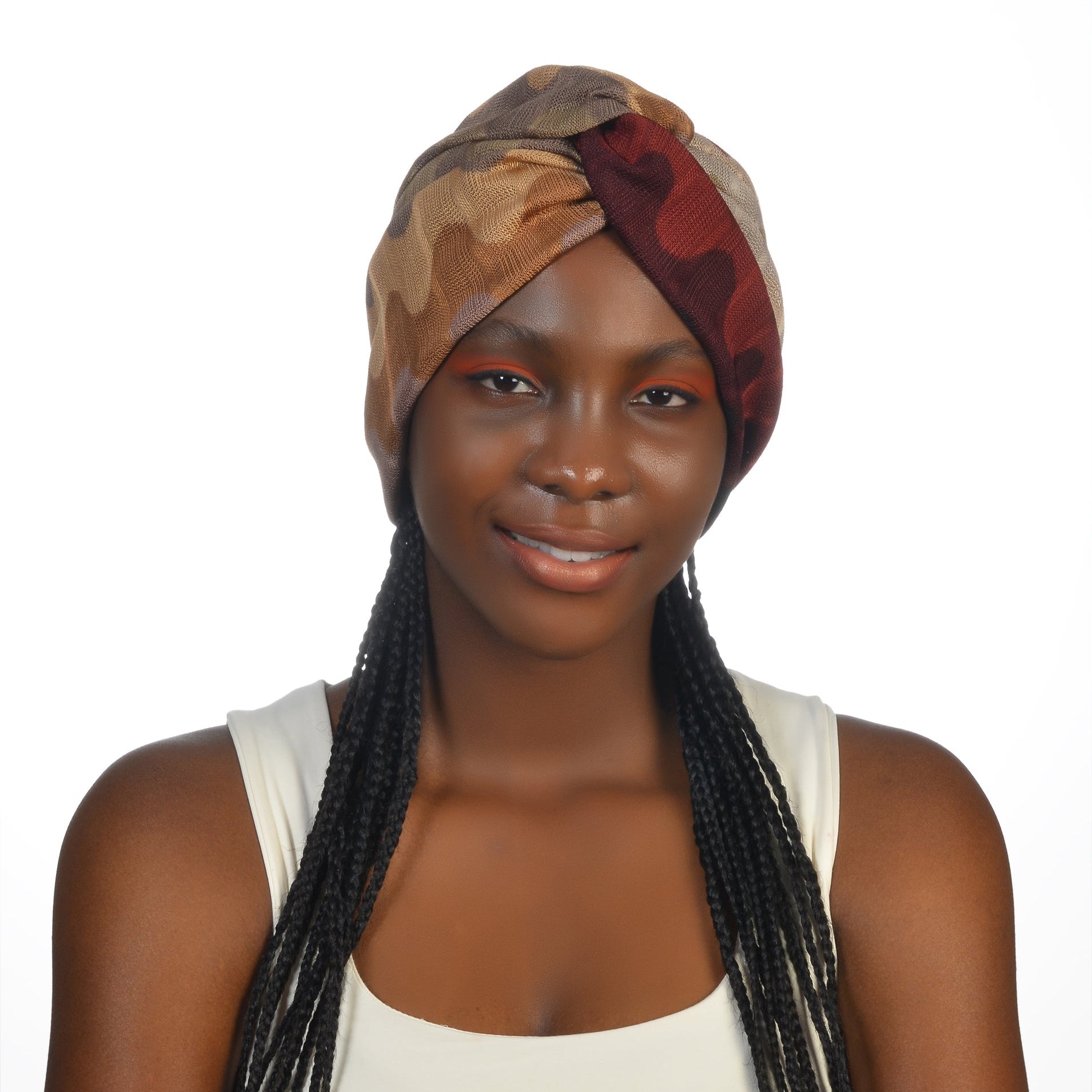 Barcelona Burgulu Bone - Kahve Bordo Dalga Desenli Kumaş