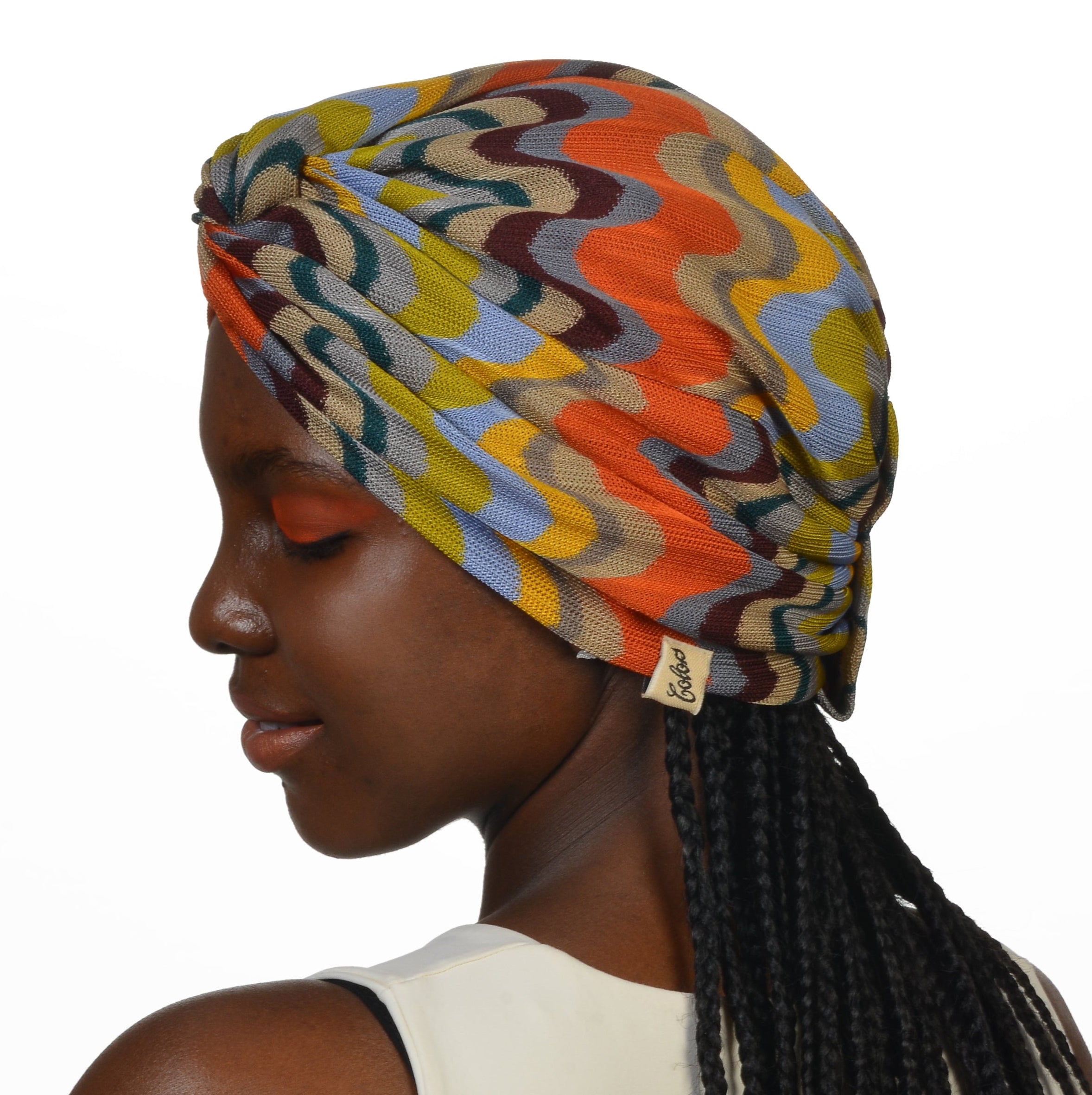 Twisted Lemongrass Orange Wave Patterned Bonnet - Stretchy Knit Fabric - Multicolored - BitterColors