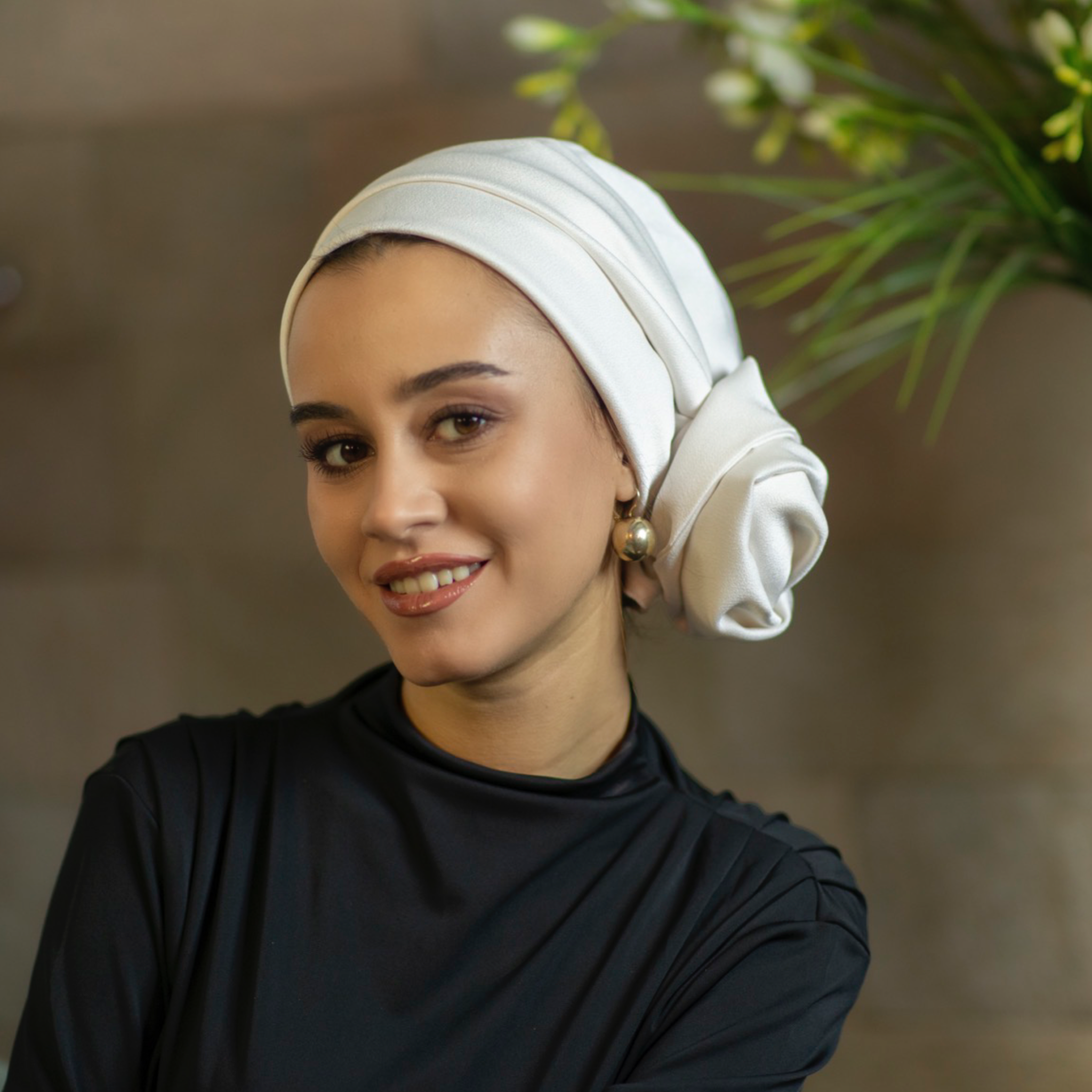 Dubai Bağlamalı Bone - Krep Saten Kumaş