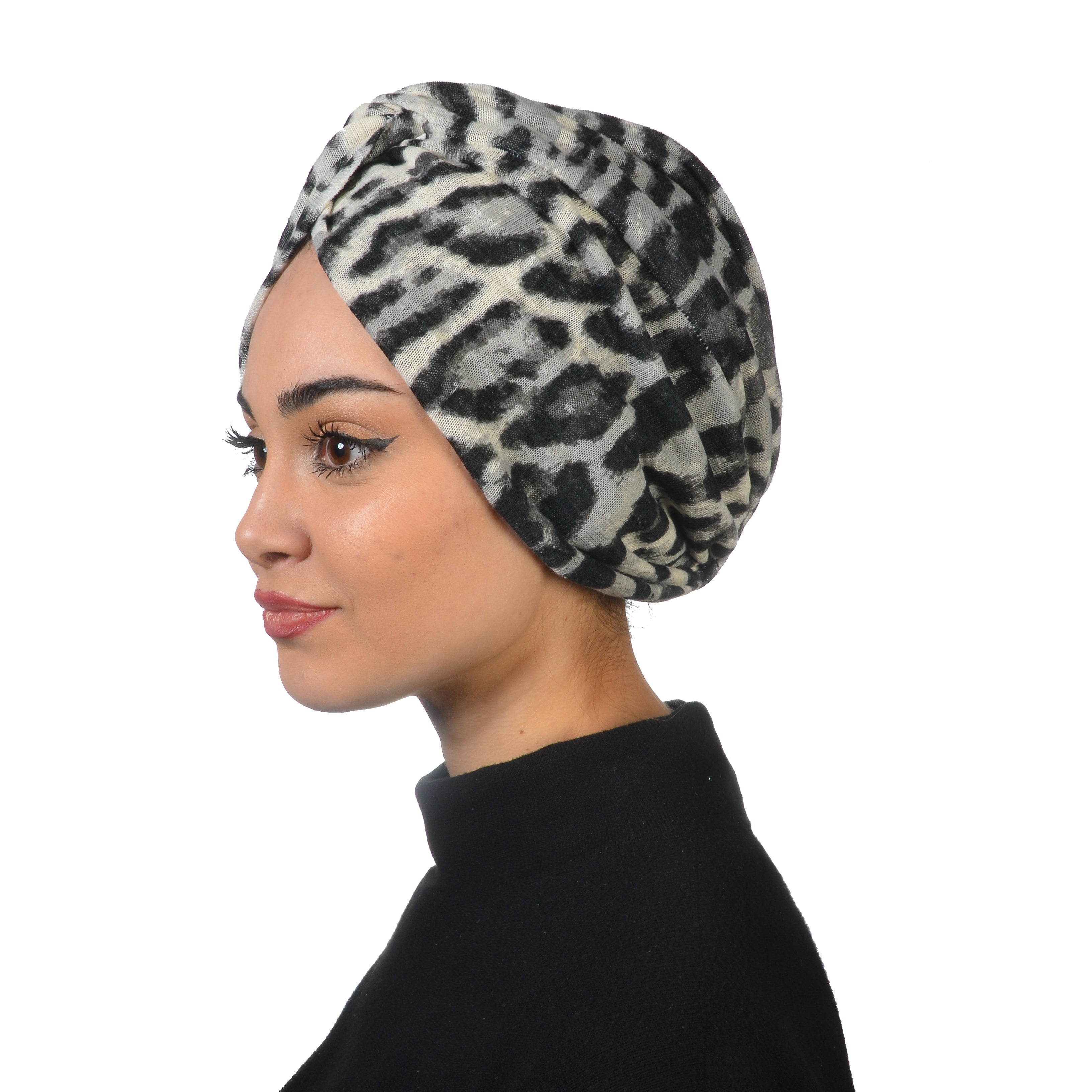 Barcelona Burgulu Bone - Leopar Desenli Örme Kumaş