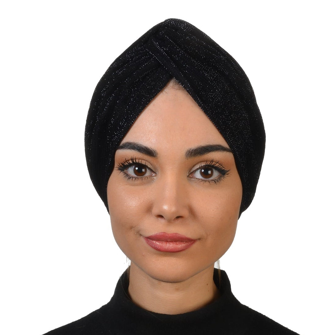 Barcelona Burgulu Bone - Siyah - Simli Örme Kumaş