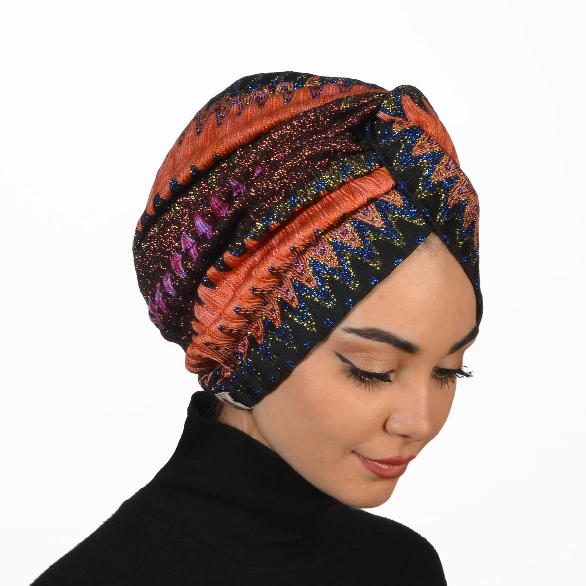 Zigzag Patterned Twisted Bonnet - Flexible Knit/Tricot Fabric - Double Sided - BitterColors