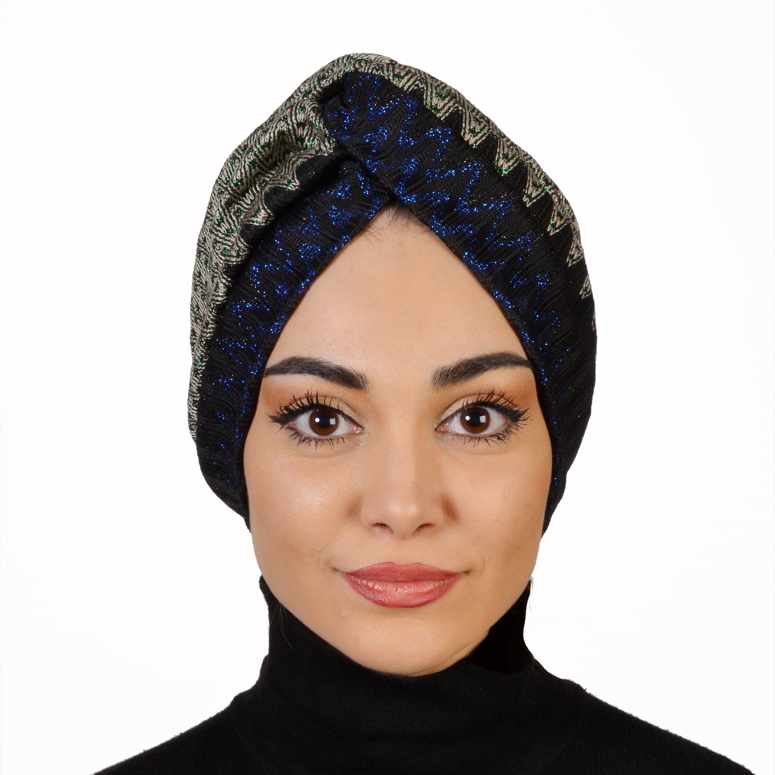 Zigzag Patterned Twisted Bonnet - Flexible Knit/Tricot Fabric - Double Sided - BitterColors