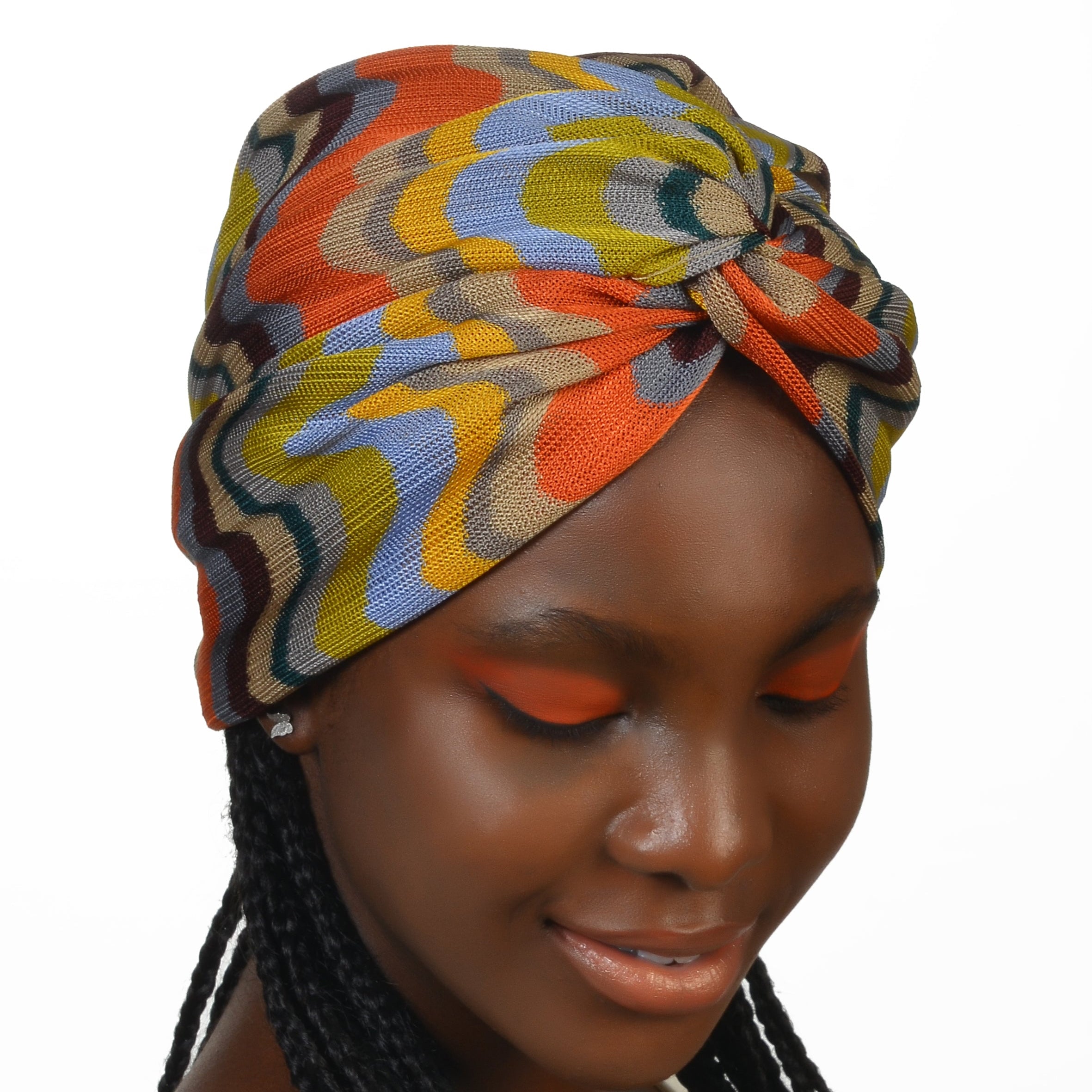 Twisted Lemongrass Orange Wave Patterned Bonnet - Stretchy Knit Fabric - Multicolored - BitterColors