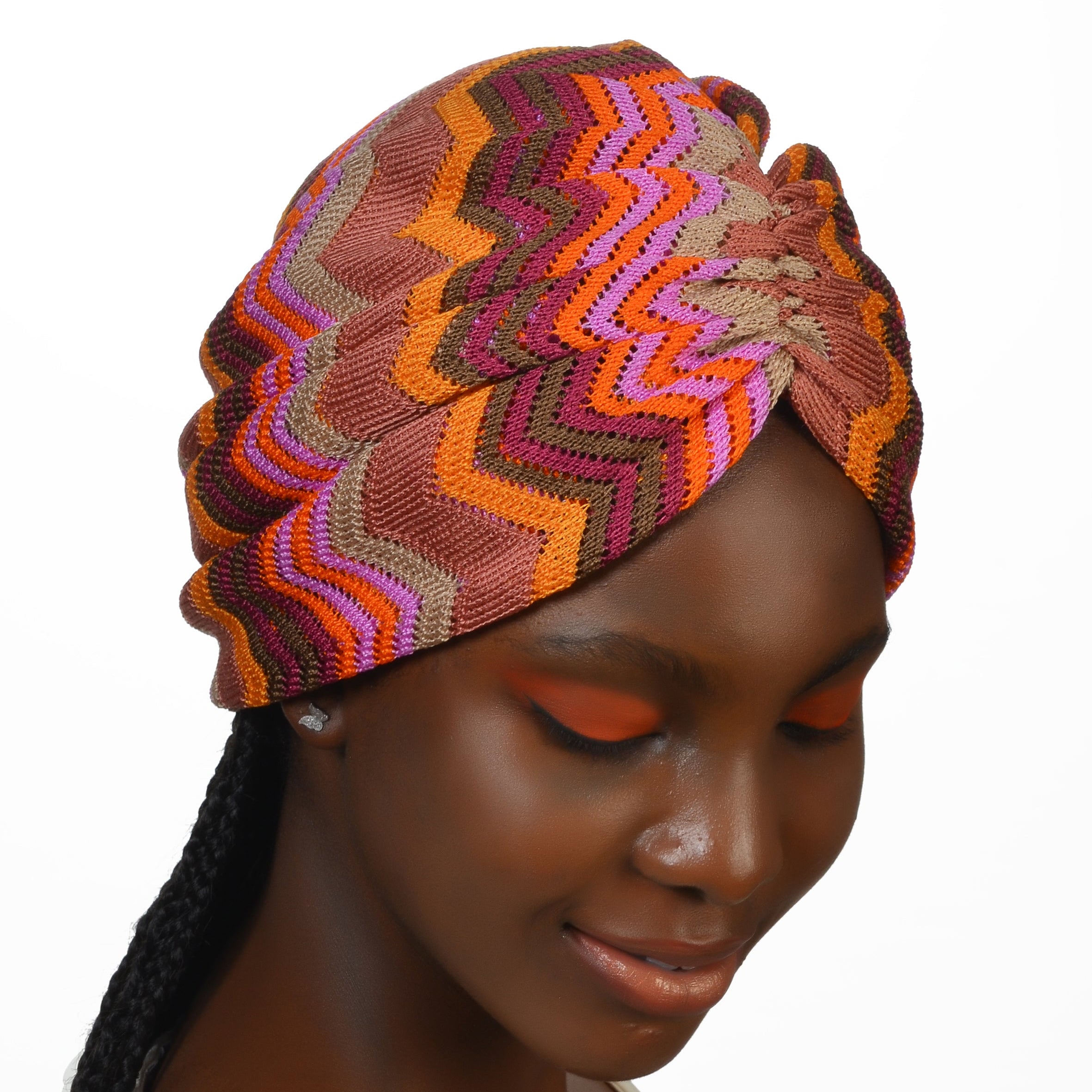 Bitter Zigzag Colorful Gathered Bonnet - Knitted Fabric - Multicolored - BitterColors