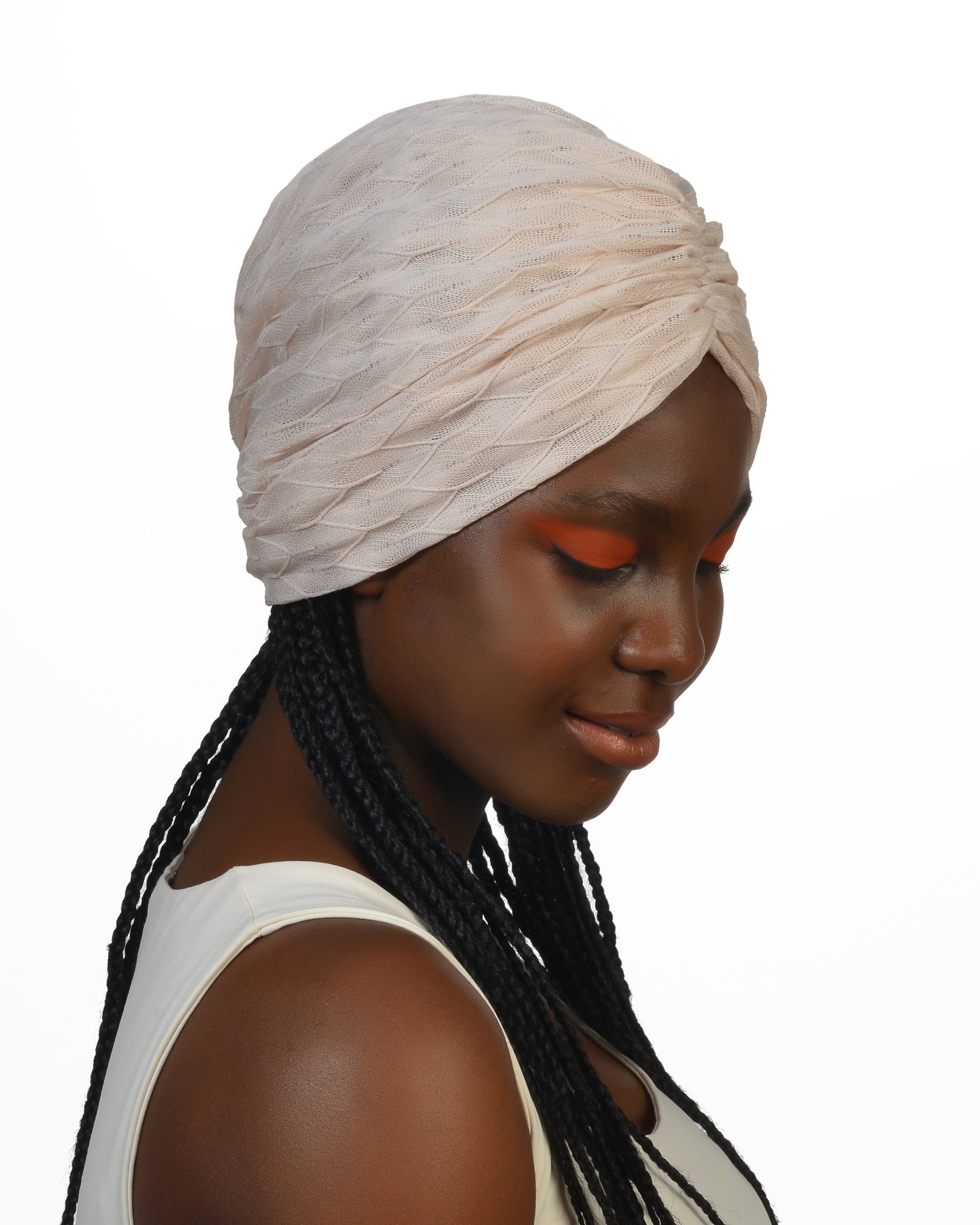 Milano Büzgülü Bone - Krem Esnek Örme Kumaş