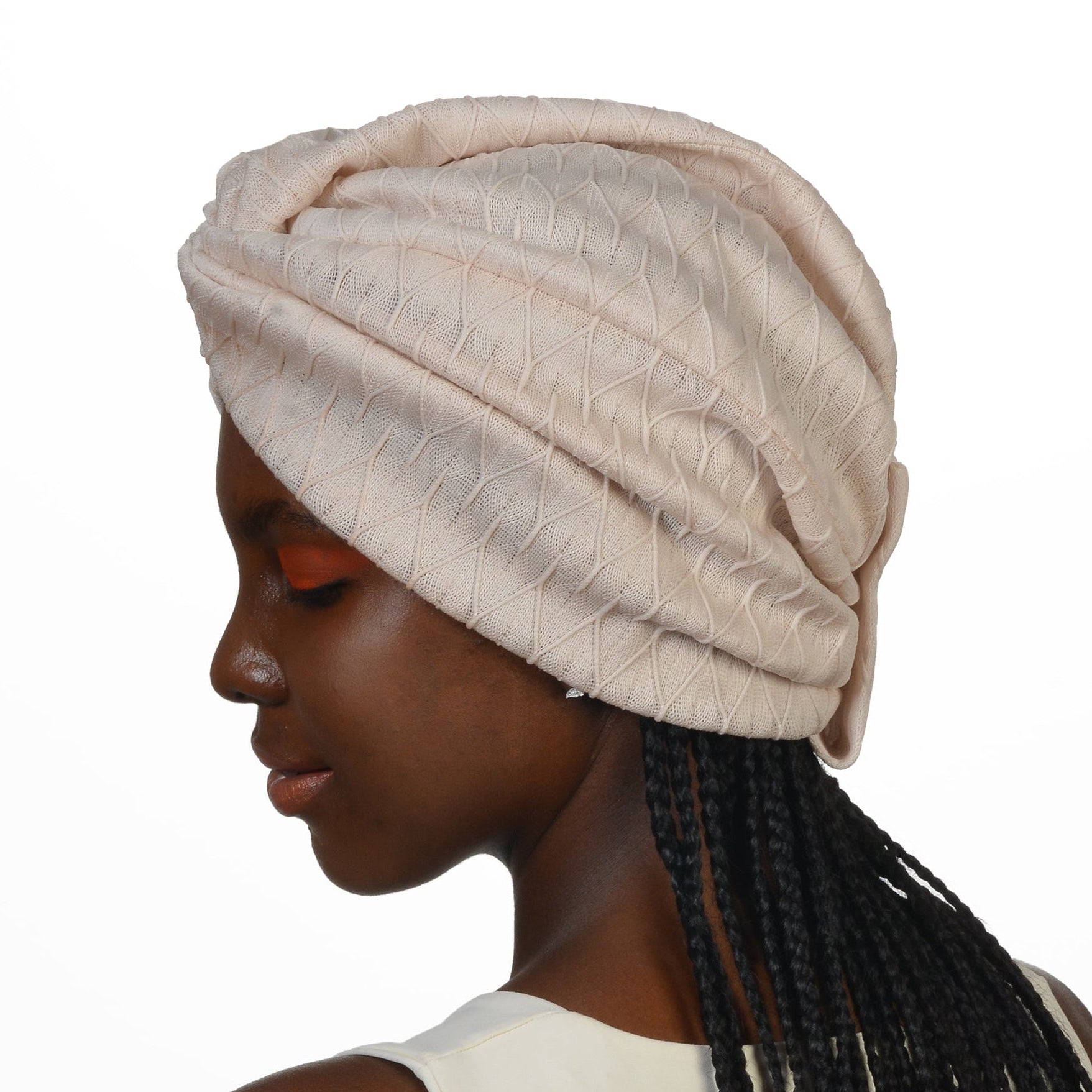 Twisted Mine Bonnet - Flexible Knit Fabric - Cream Color - BitterColors
