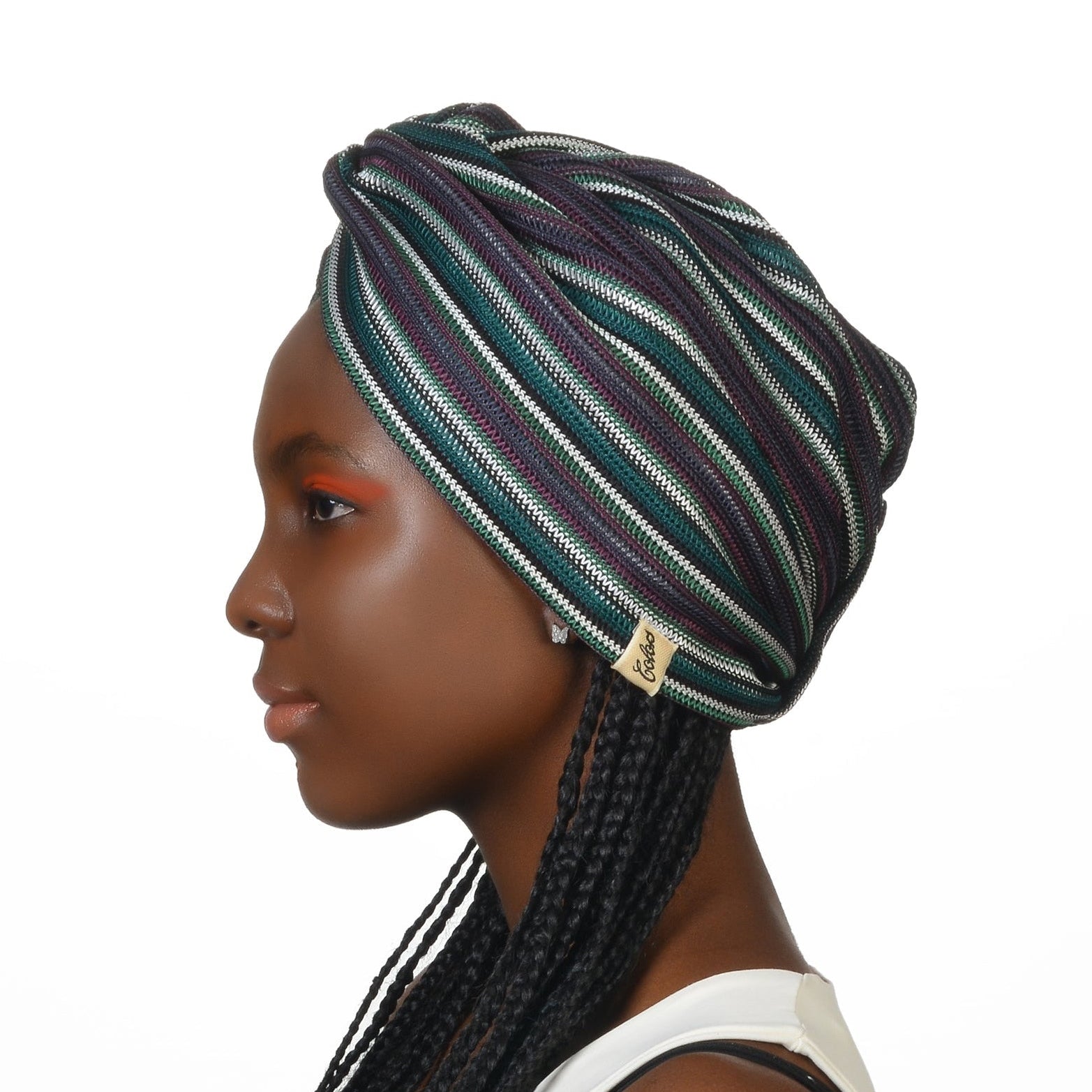 Barcelona Burgulu Bone - Yeşil Mürdüm Çizgili Örme Kumaş