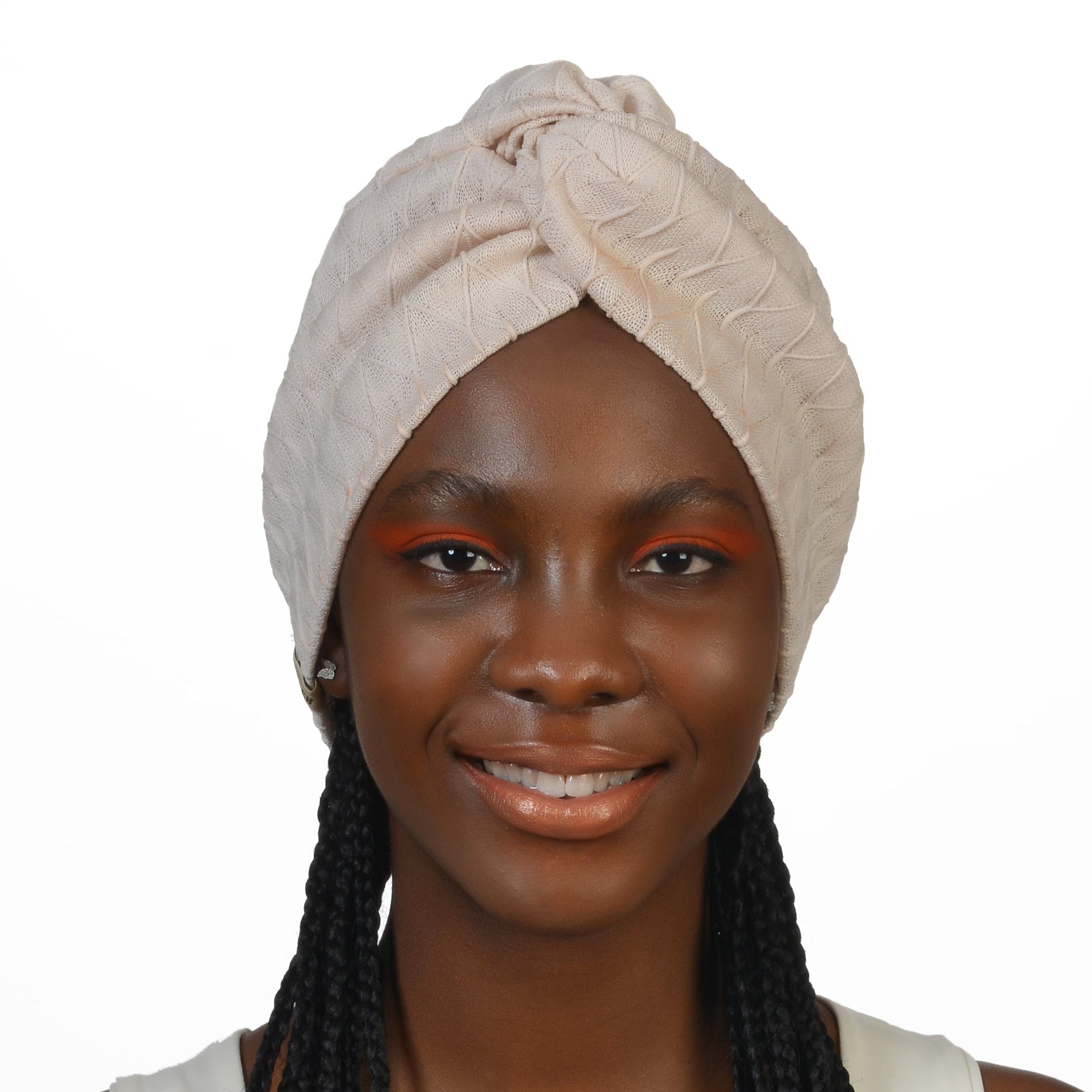 Barcelona Burgulu Bone - Krem Zikzak Dokulu Örme Kumaş