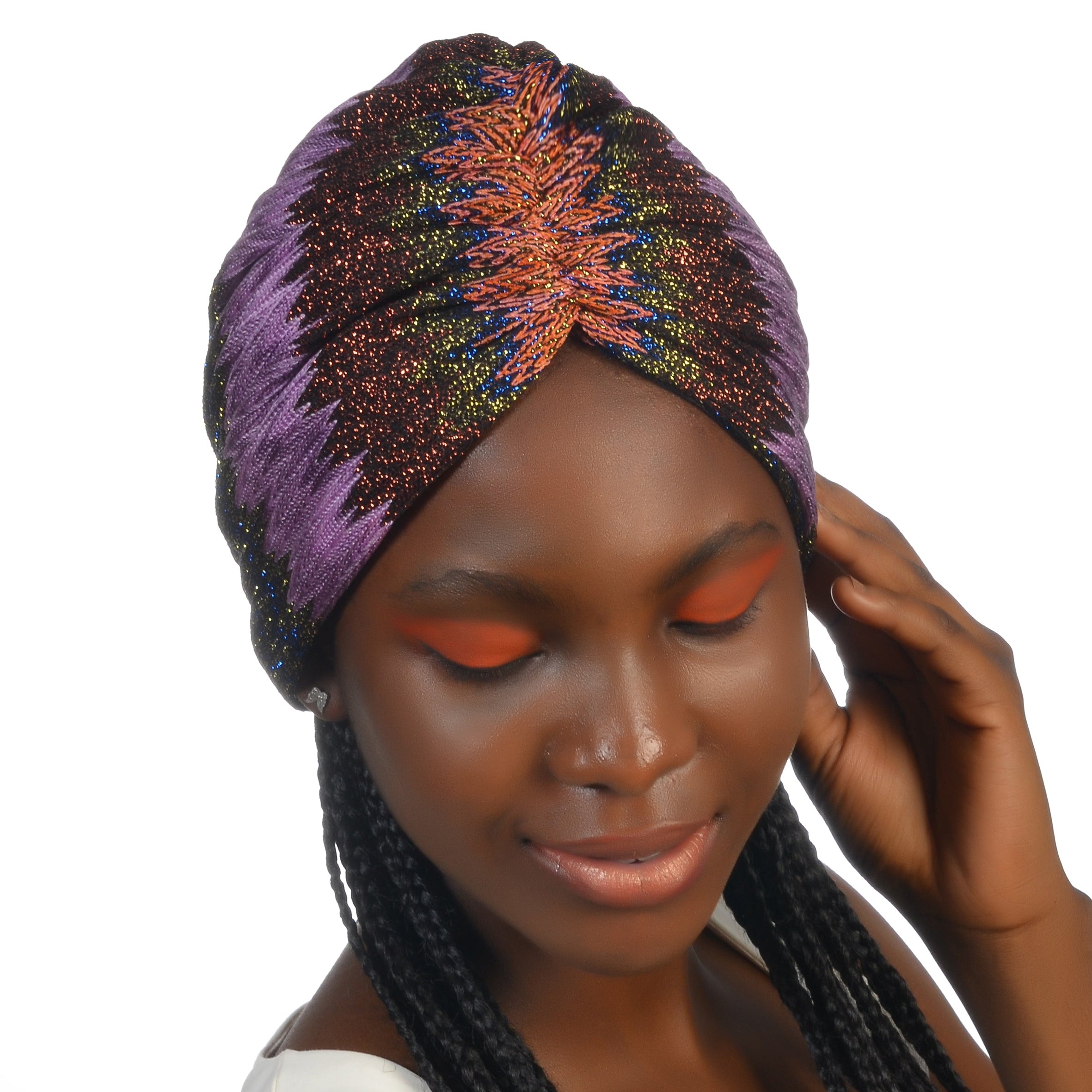 Bitter Purple Gathered Bonnet - Stretchy Knit Fabric - Zigzag Pattern - Multicolored - BitterColors